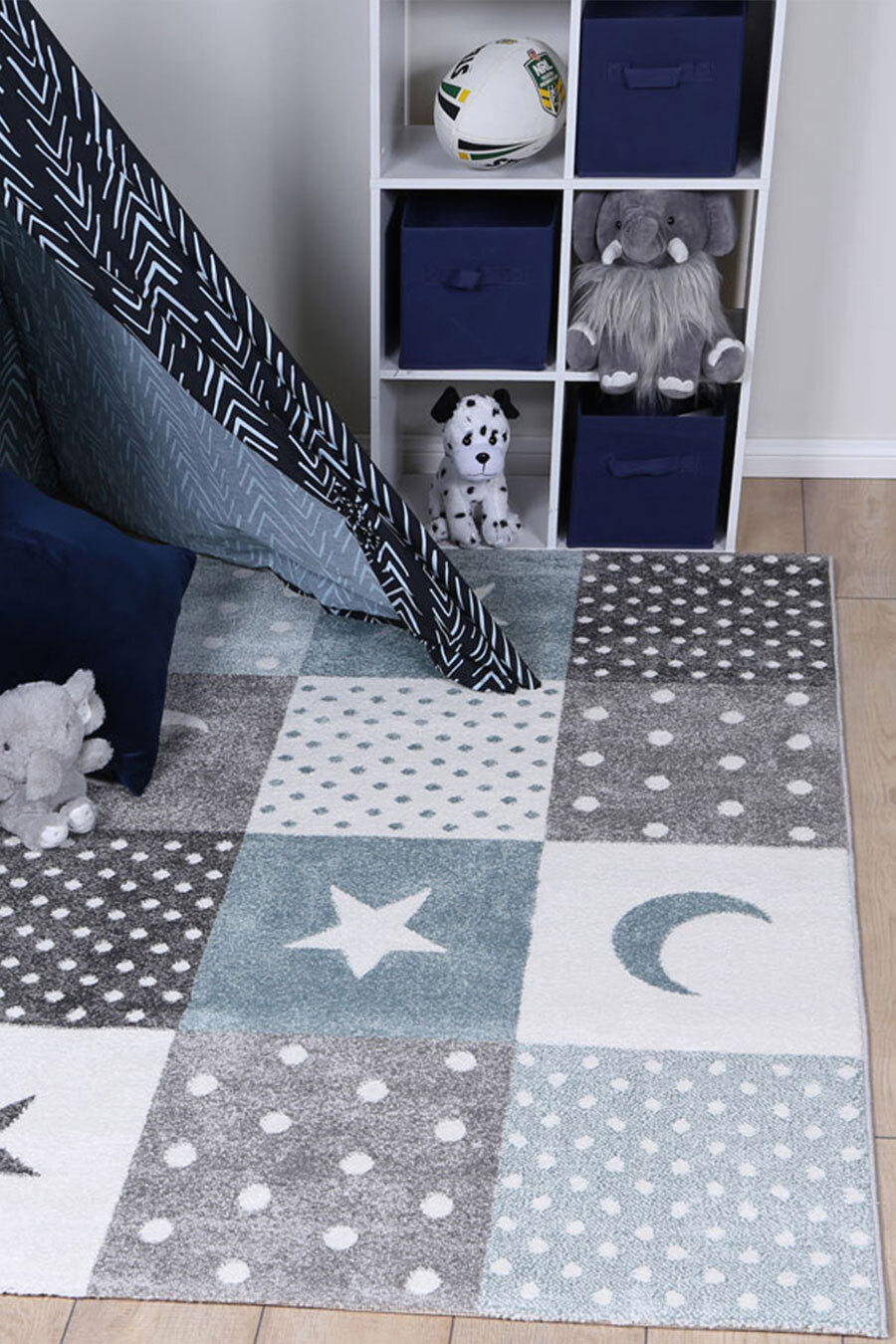 Large View Hello Soft Moon & Stars Kids Rug (Size 170 x 120cm)
