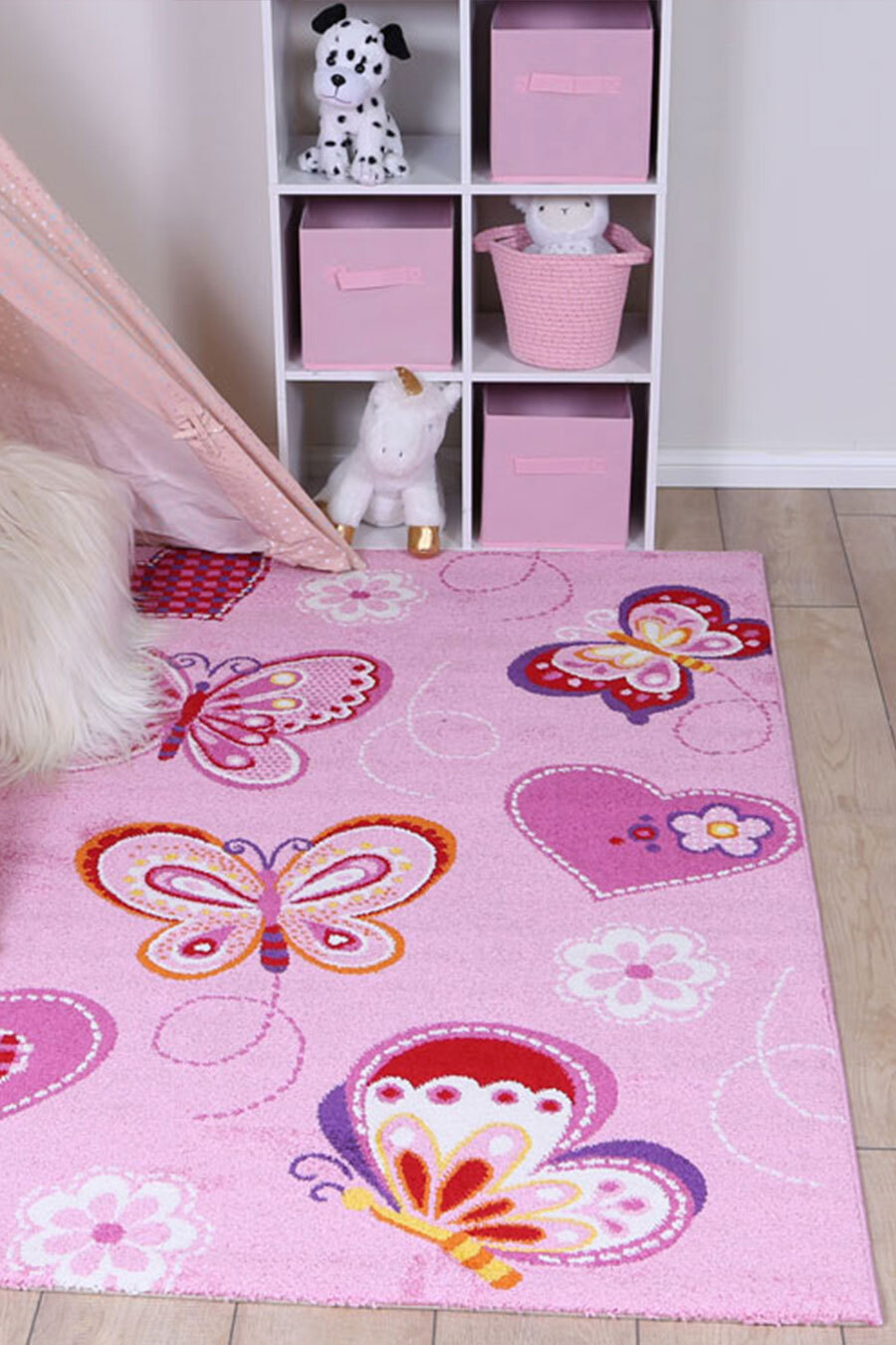 Large View Hello Soft Pink Butterfly Kids Rug(Size 170 x 120cm)