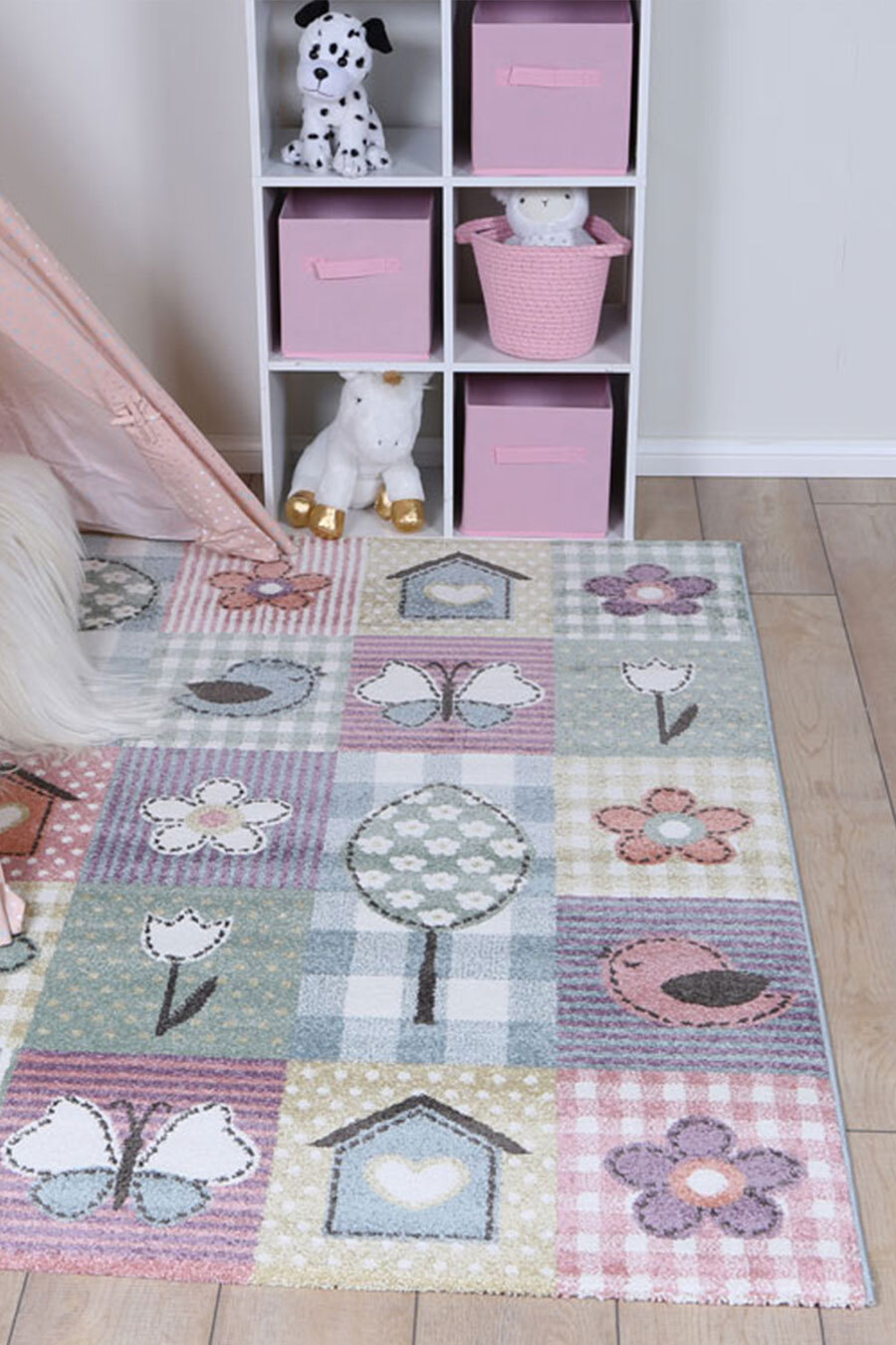 Large View Hello Flower Geometric Kids Rug(Size 170 x 120cm)