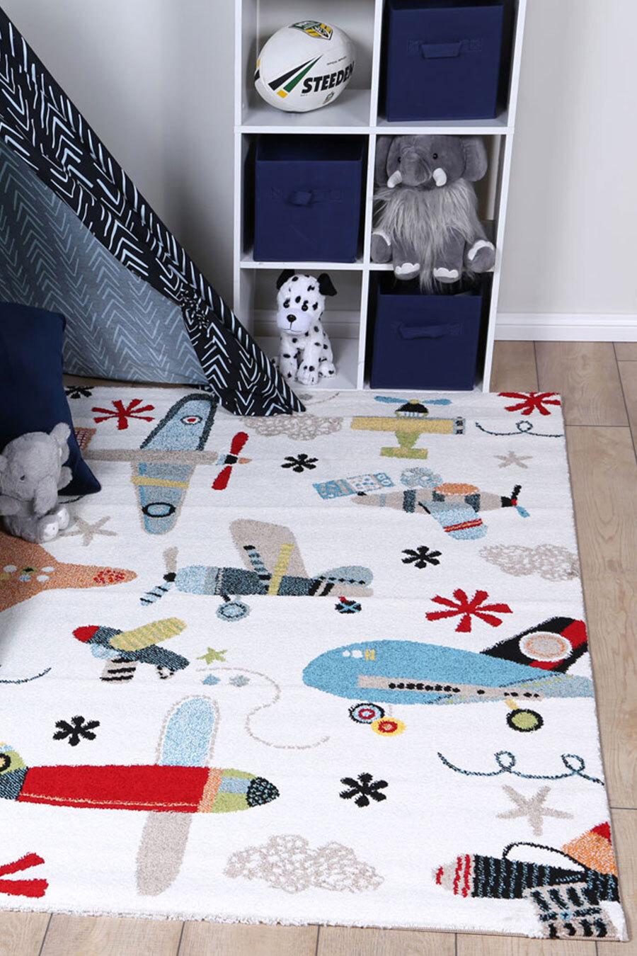 Large View Hello Plane & Jet Cream Kids Rug(Size 170 x 120cm)