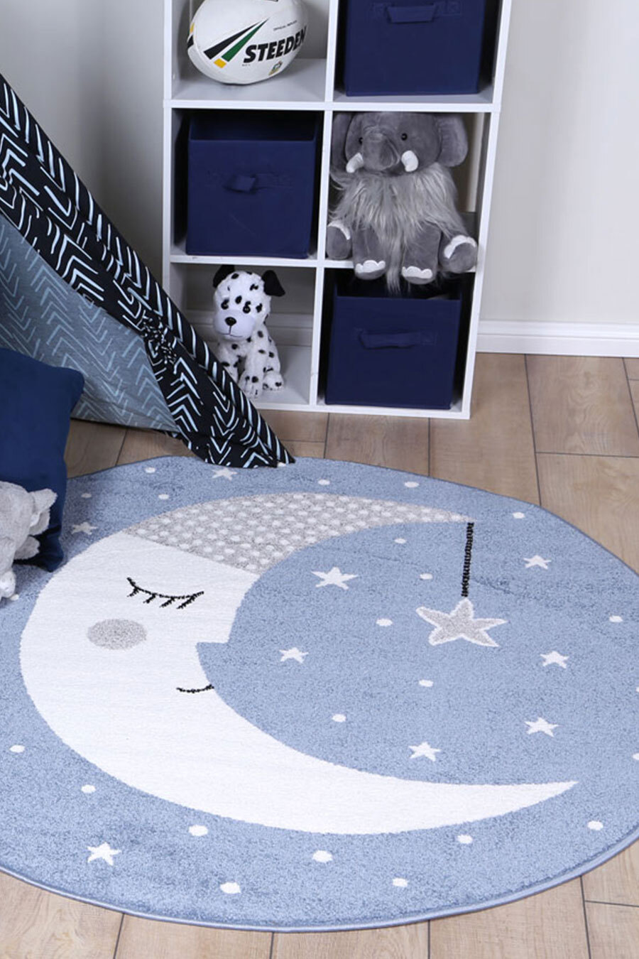 Large View Hello Round Blue Moon Kids Rug(Size 133 x 133cm) ROUND