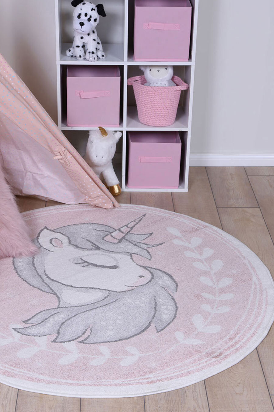 Large View Hello Pink Round Unicorn Kids Rug(Size 133 x 133cm) ROUND
