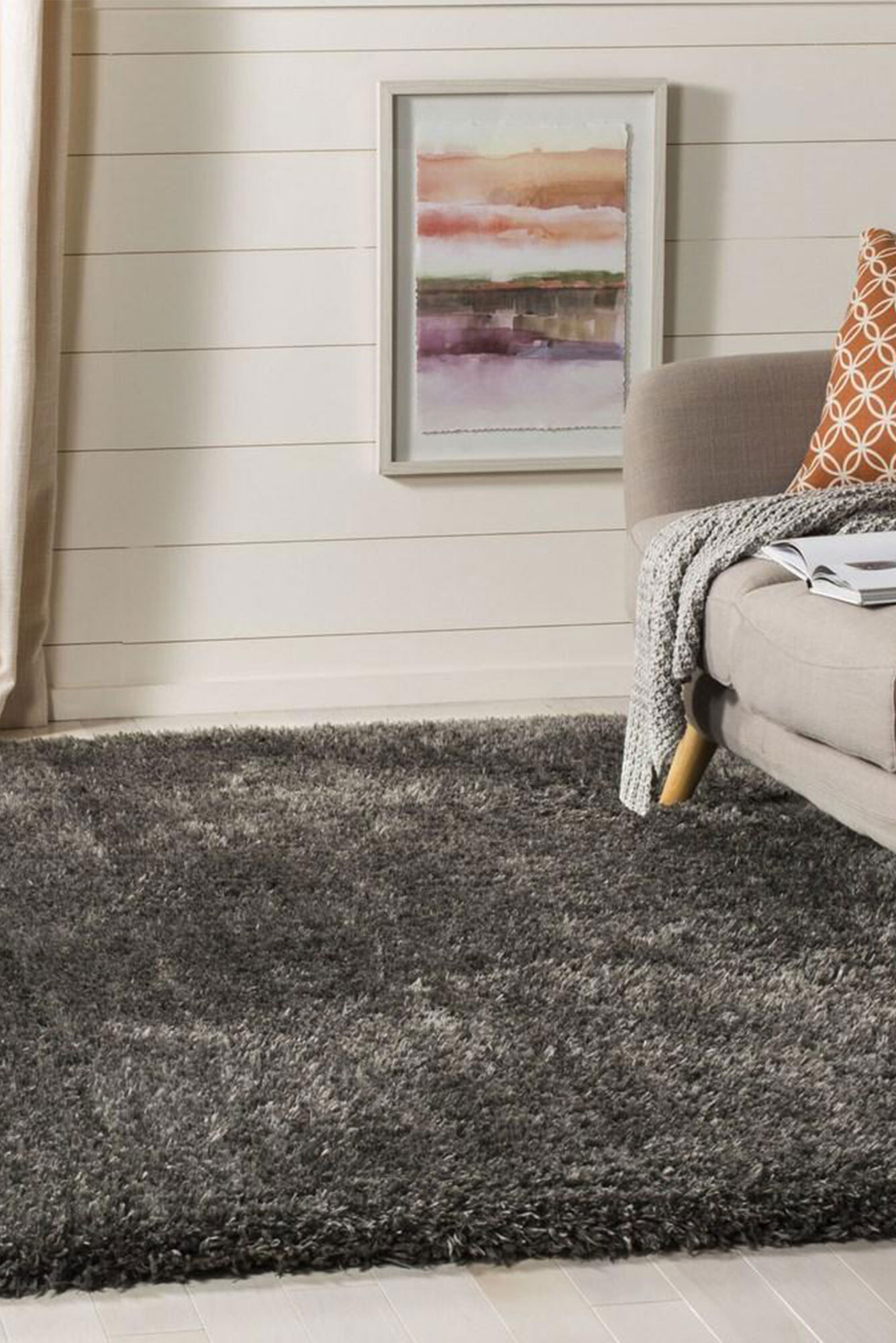 Havana Plain Grey Shaggy Rug(Size 170 x 120cm)