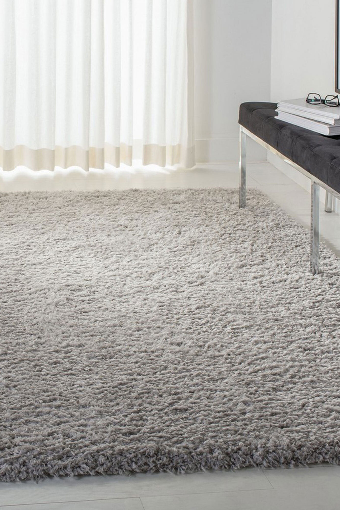 Large View Havana Plain Light Grey Shag Rug(Size 170 x 120cm)