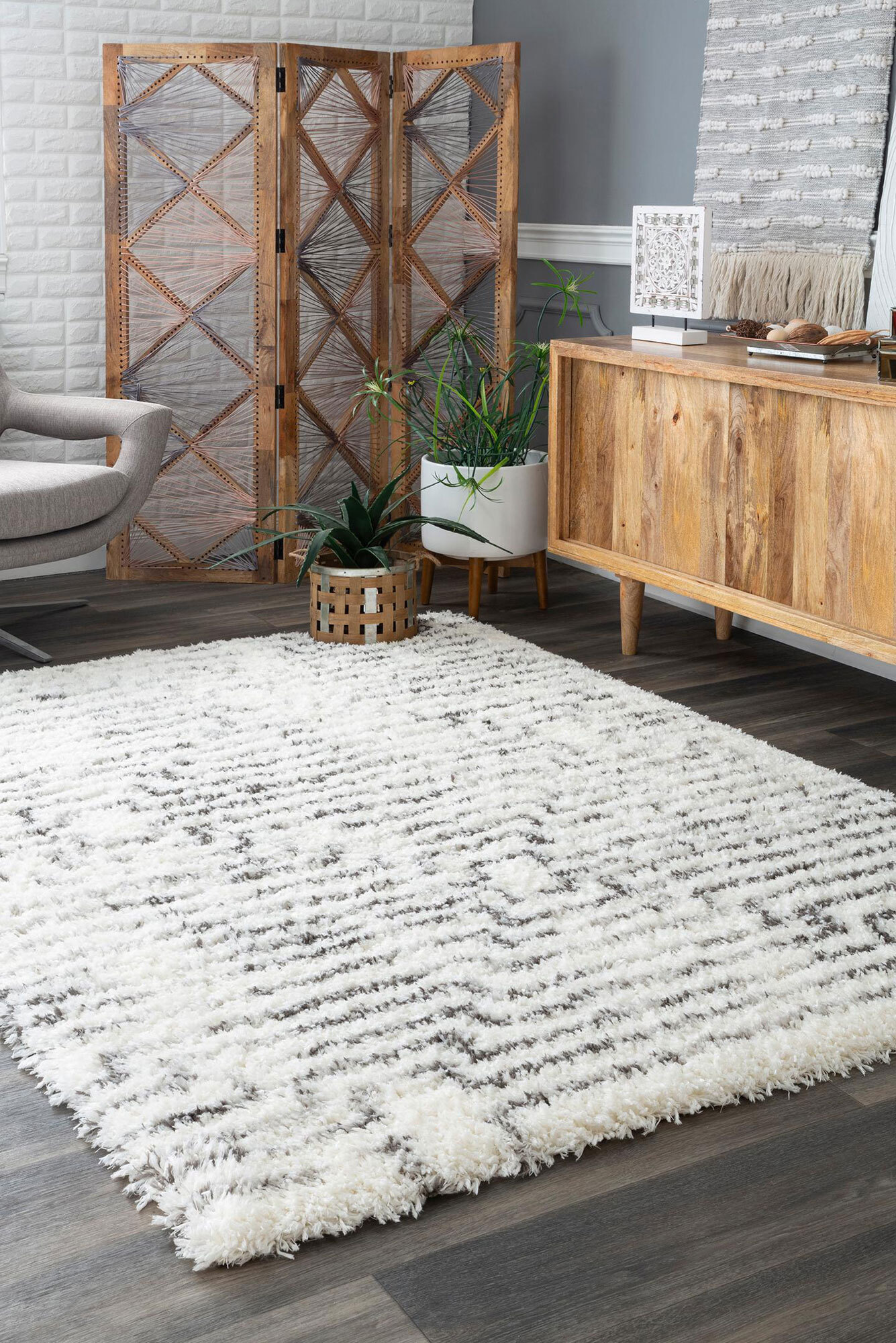 Large View Havana Ivory Moroccan Shaggy Rug(Size 330 x 240cm)