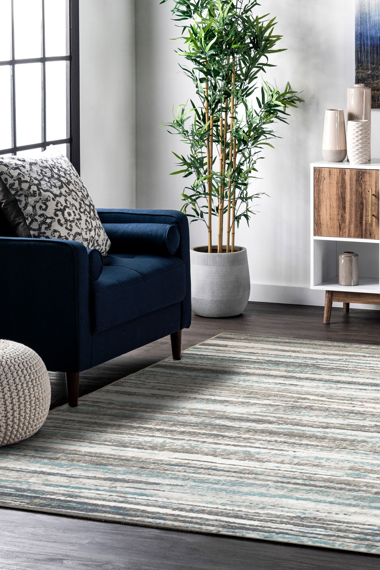 Large View Hebden Modern Striped Rug(Size 120 x 67cm)