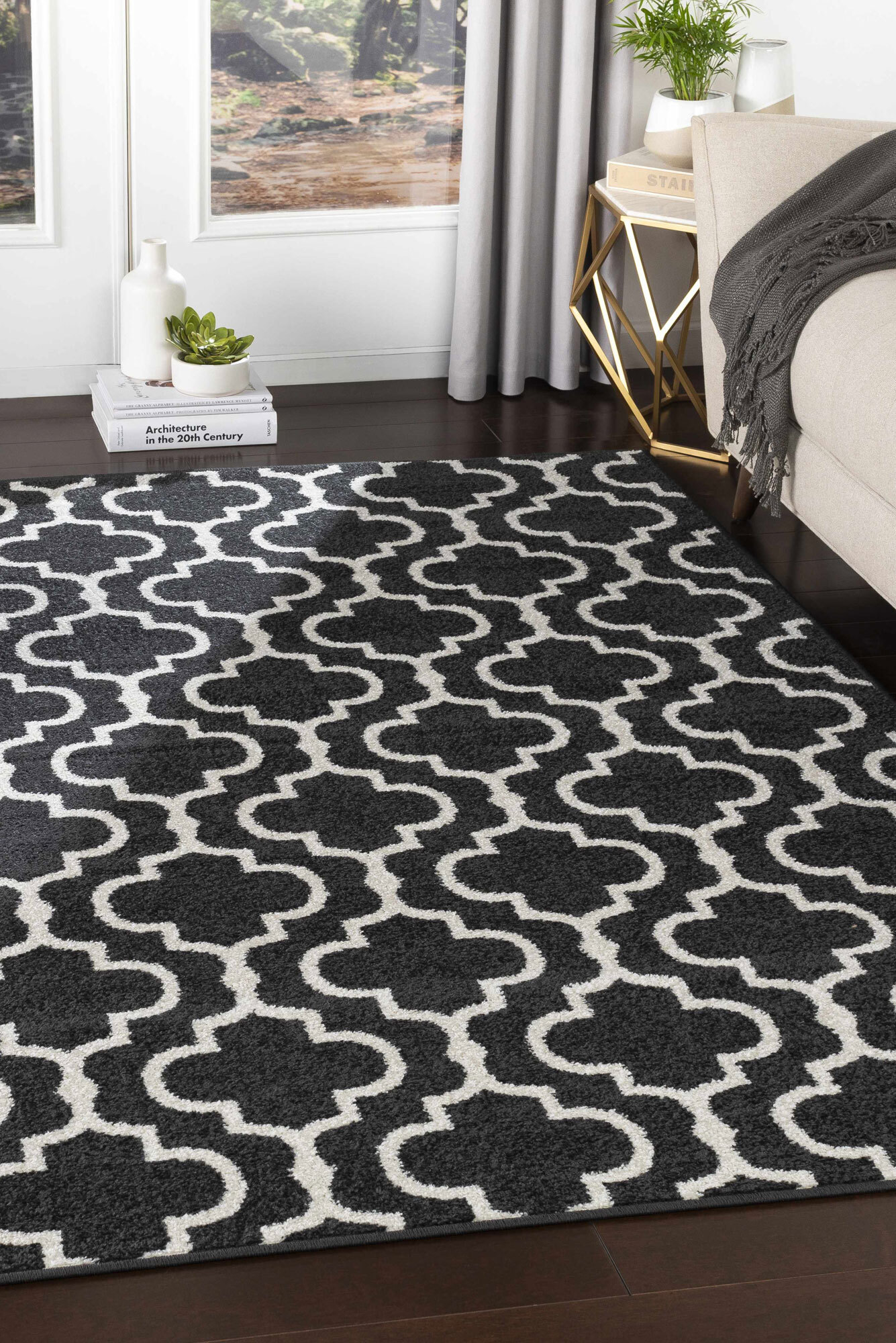 Large View Jack Trellis Pattern Black Rug(Size 220 x 150cm)