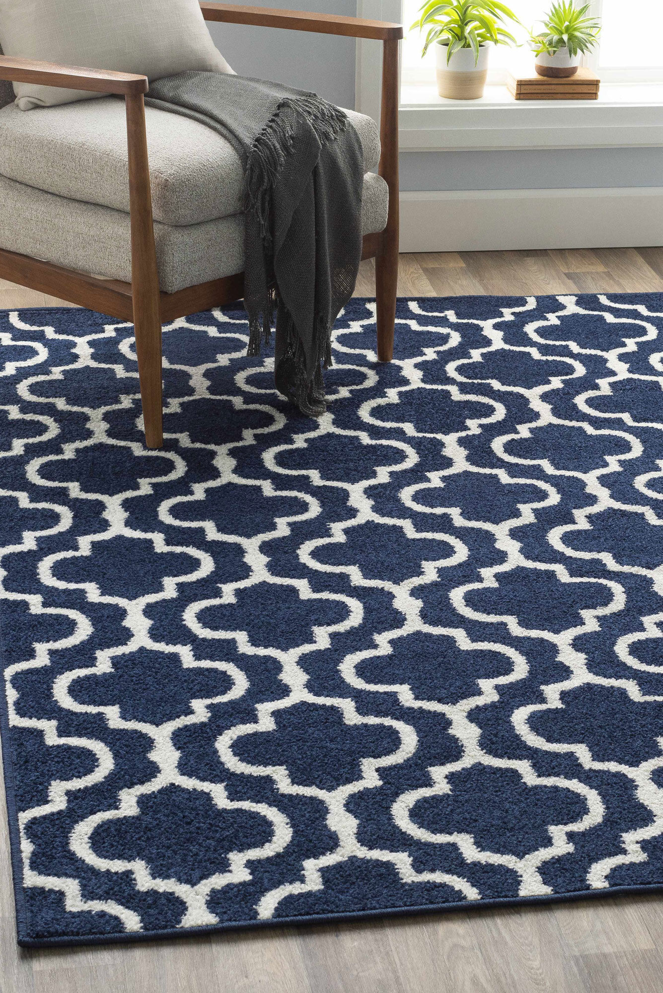 Large View Jack Navy Trellis Pattern Rug(Size 220 x 150cm)