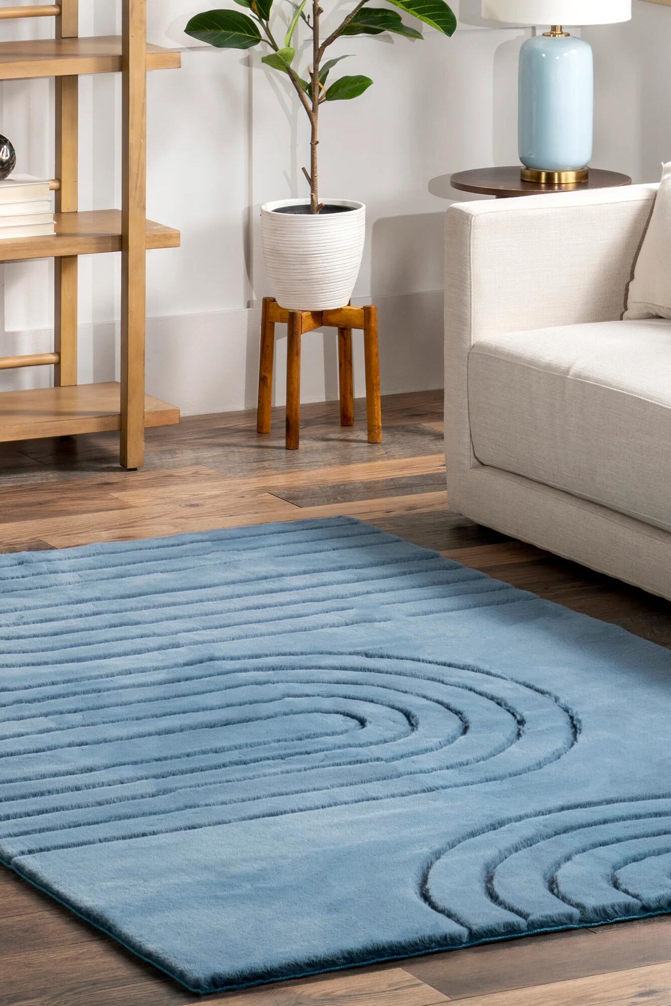 Jessa Blue Plush Washable Rug(Size 230 x 152cm)