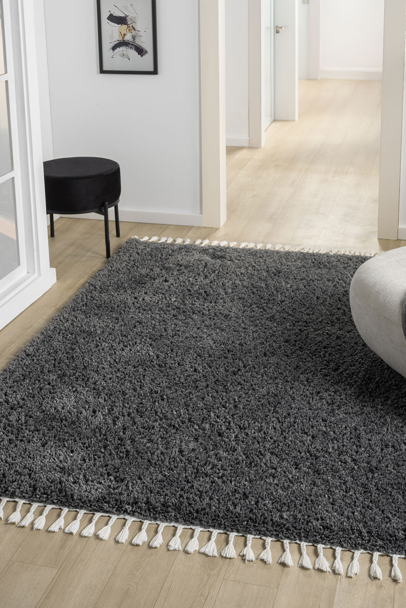 Large View Joey Plain Anthracite Shaggy Rug(Size 230 x 160cm)