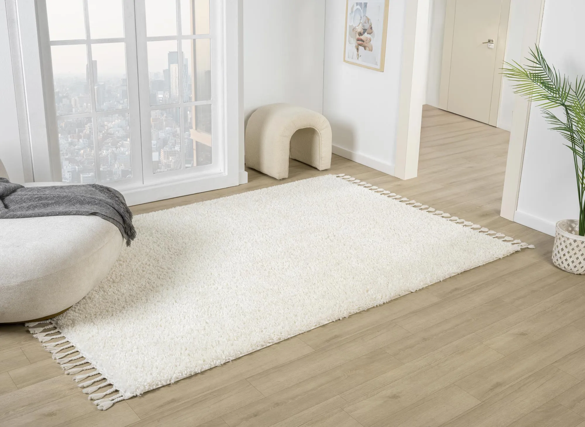 Joey Plain Cream Shaggy Rug