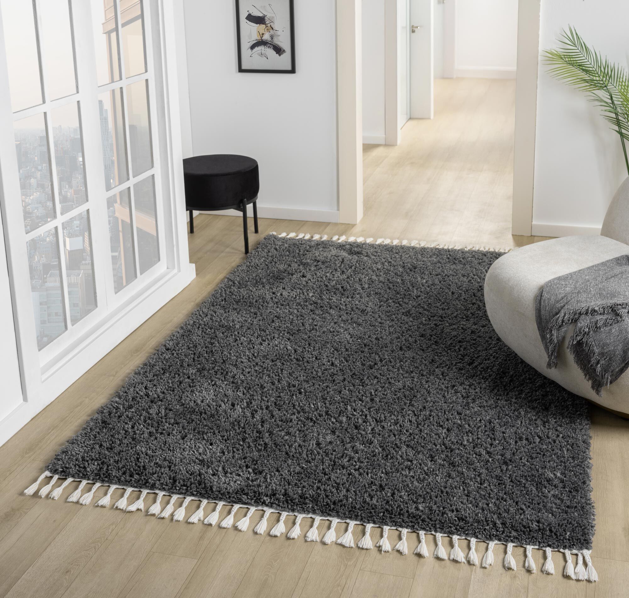 Large View Joey Plain Anthracite Shaggy Rug