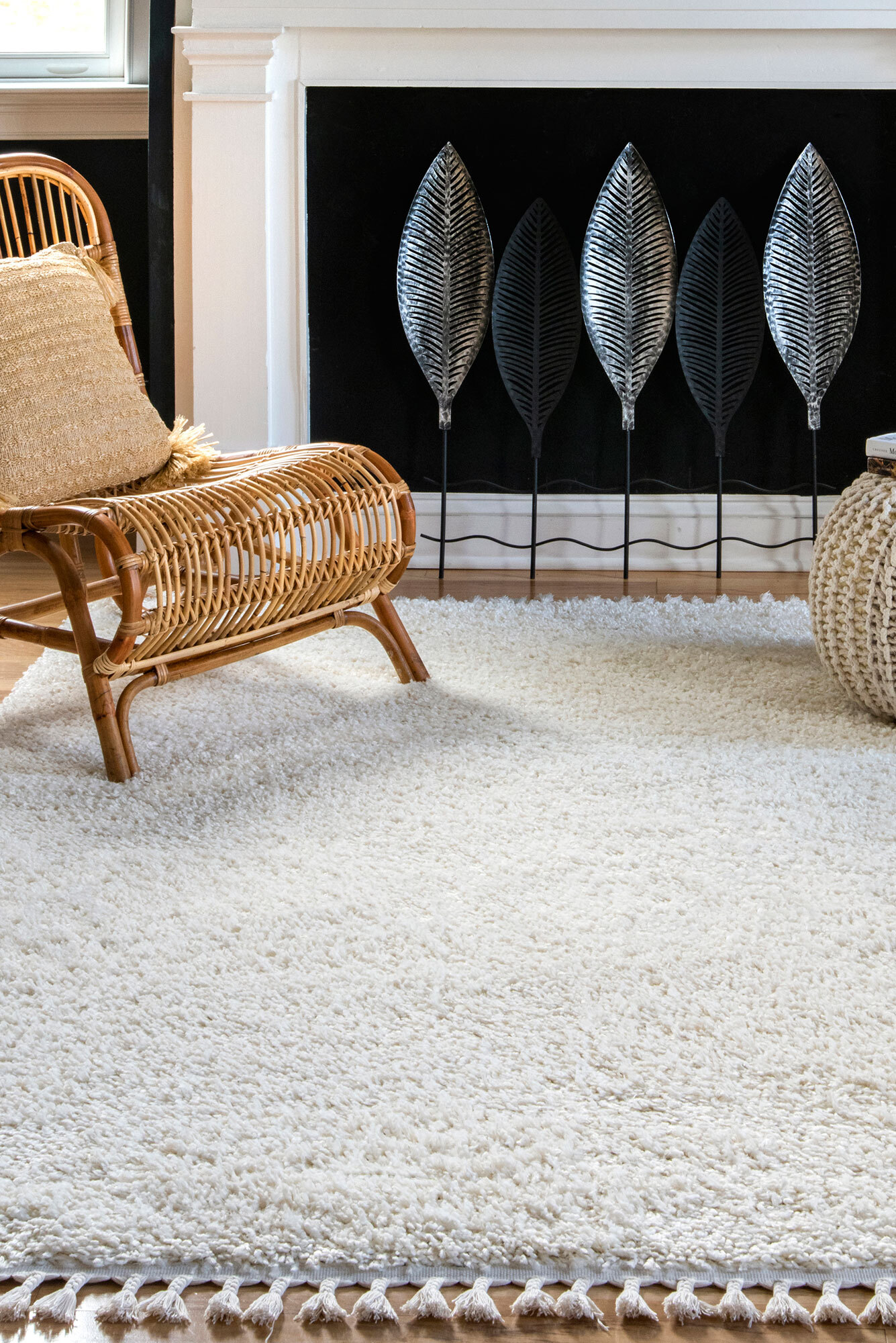 Large View Joey Cream Shaggy Tassel Rug(Size 240 x 80cm) RUNNER