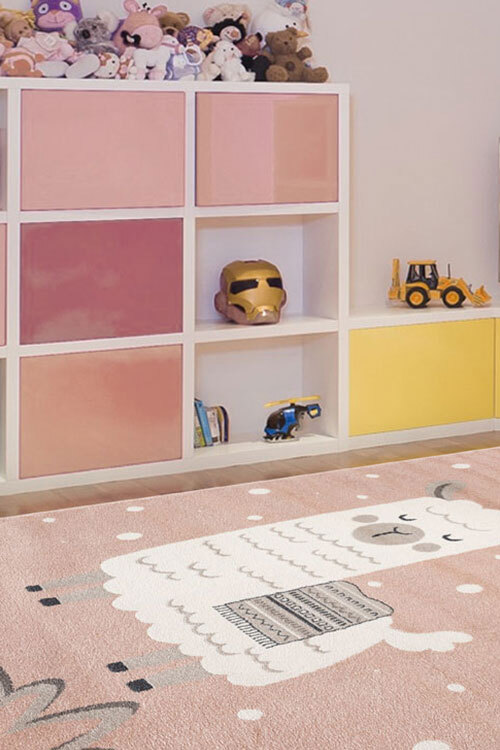 Large View Kade Llama / Alpaca Pink Kids Rug(Size 170 x 120cm)