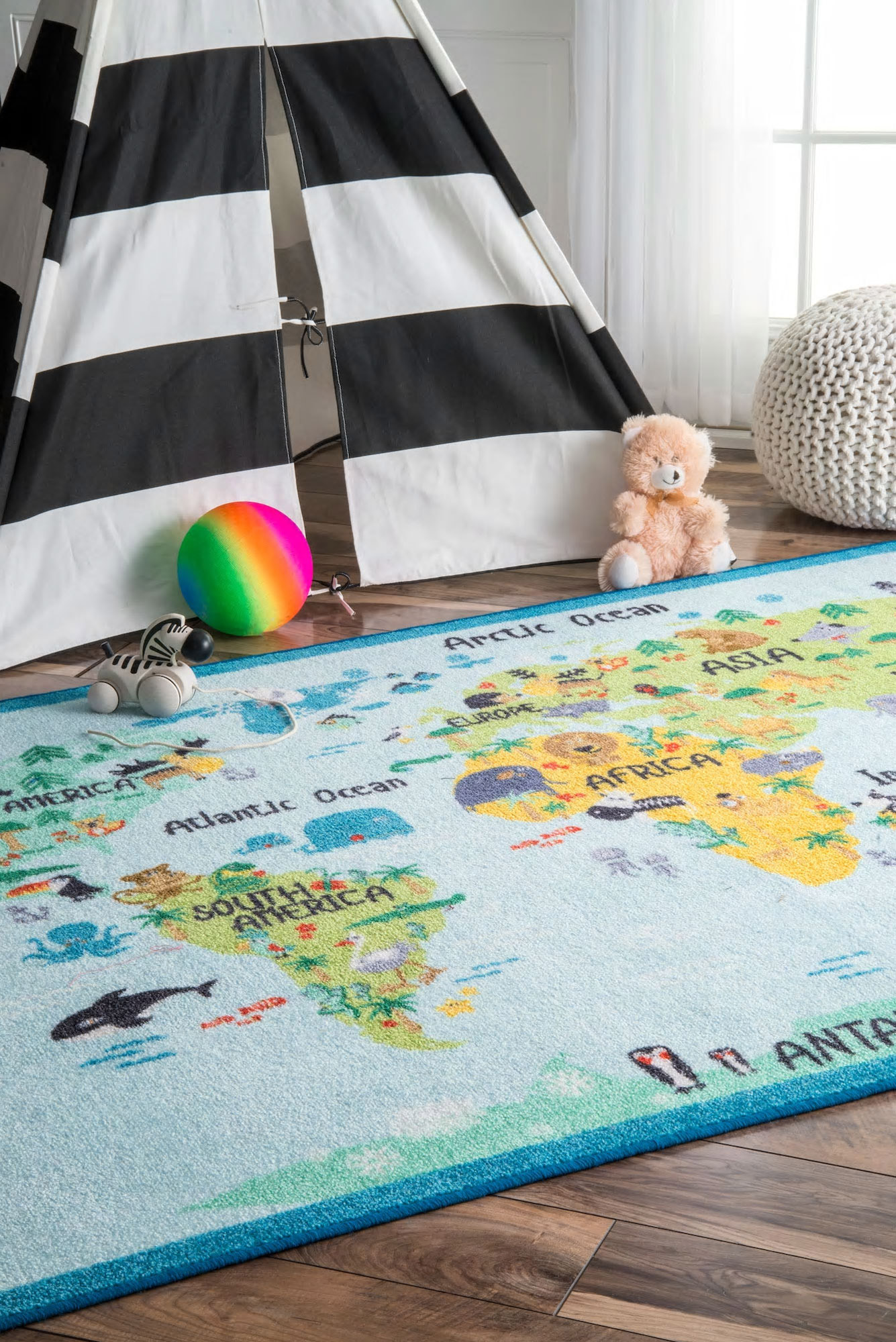 Kids Blue World Map Rug(Size 200 x 133cm)