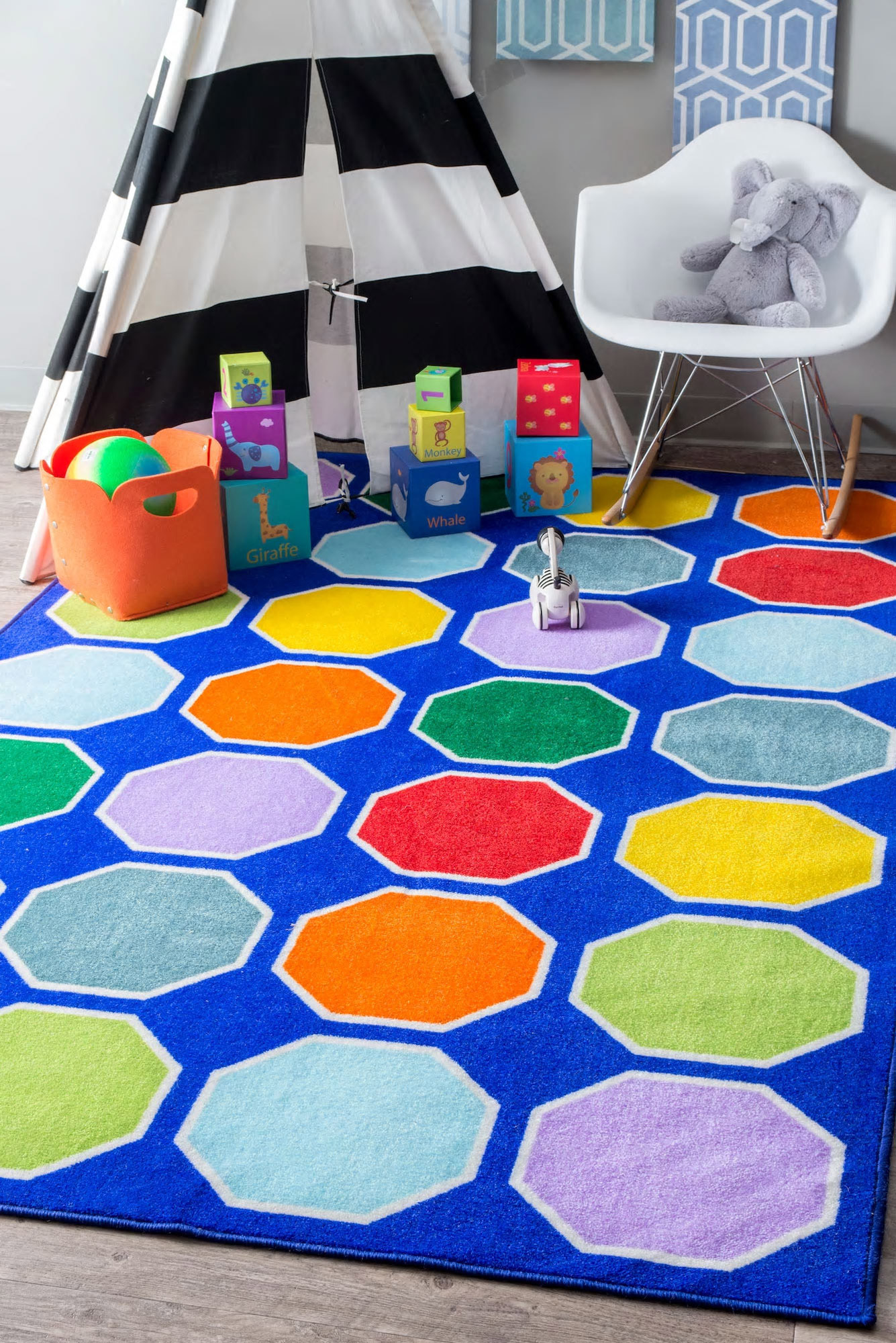 Kids Octagonal Shapes Rug(Size 200 x 133cm)