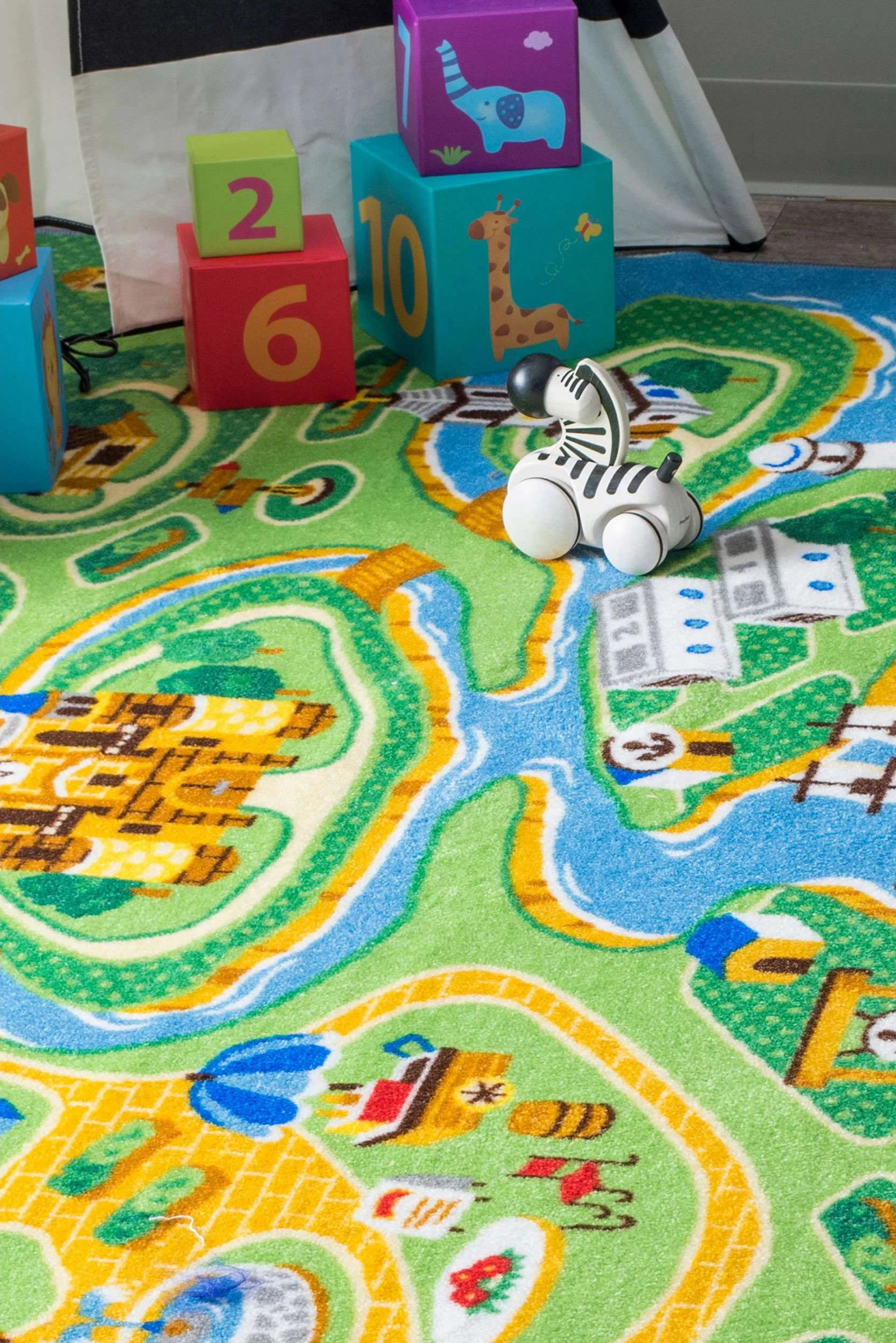 Kids Car Road Marine Town Rug(Size 200 x 133cm)