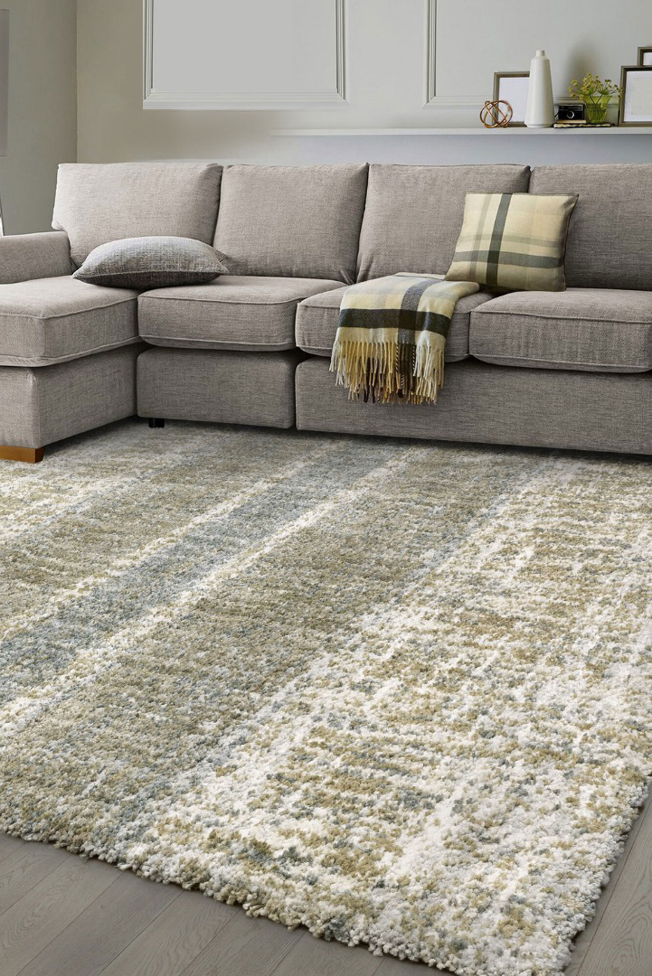 Kupa Beige Striped Shaggy Rug(Size 170 x 120cm)