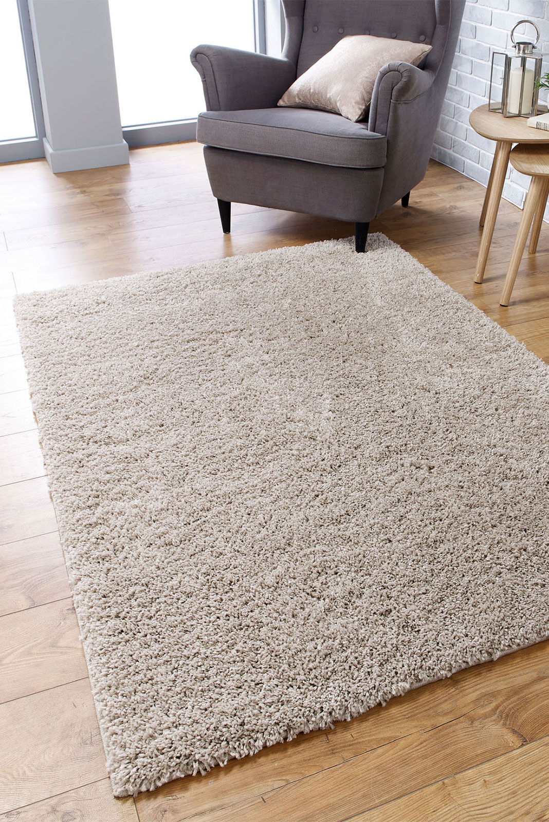 Lara Plain Beige Shaggy Rug(Size 220 x 150cm)