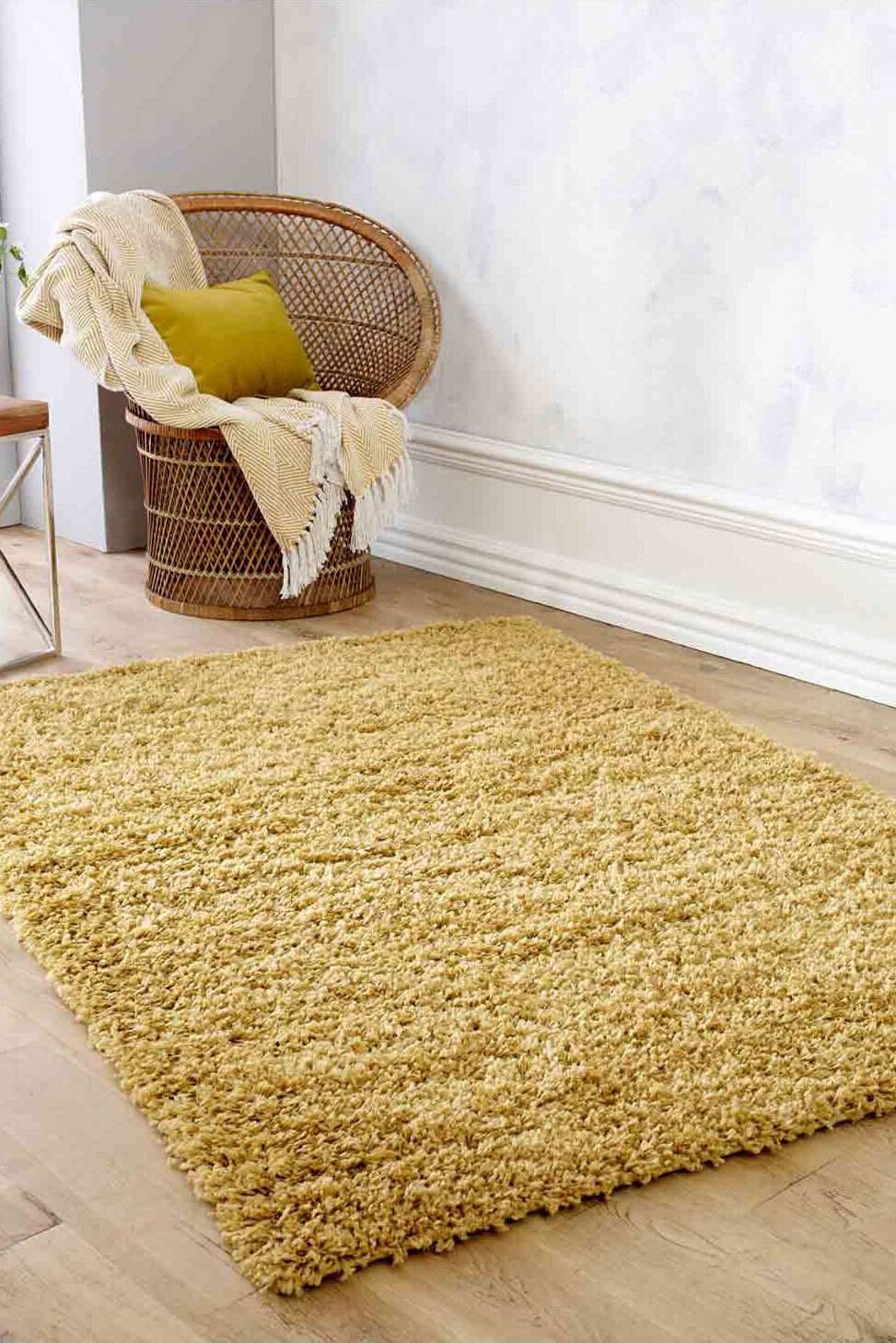 Large View Lara Plain Yellow Shaggy Rug(Size 220 x 150cm)