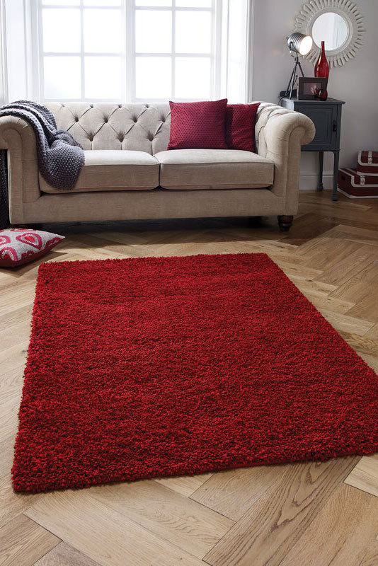 Lara Plain Red Shaggy Rug(Size 220 x 150cm)