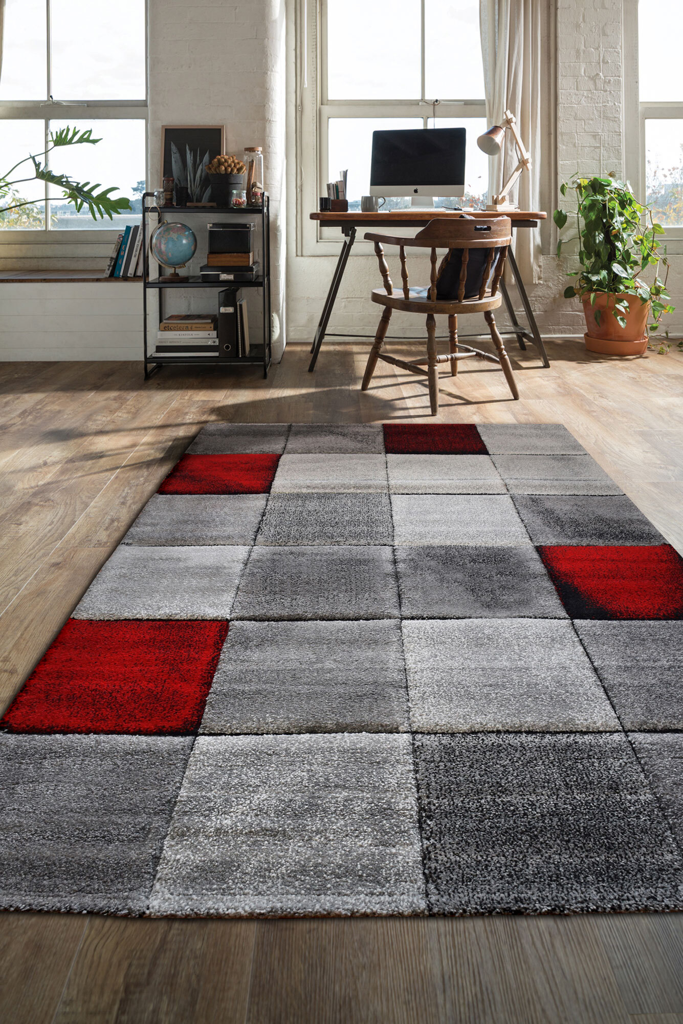 Lucia Red Square Pattern Rug(Size 160 x 120cm)