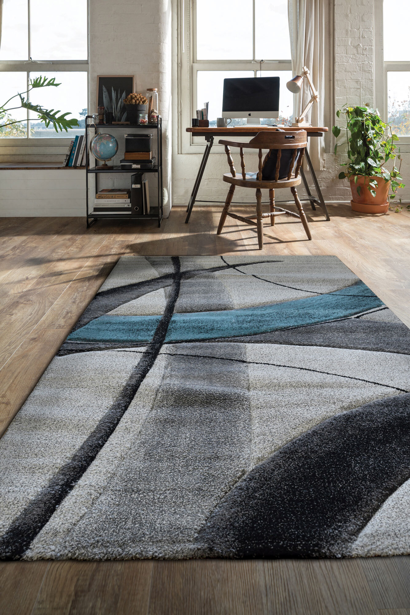 Lucia Modern Blue Abstract Rug(Size 160 x 120cm)