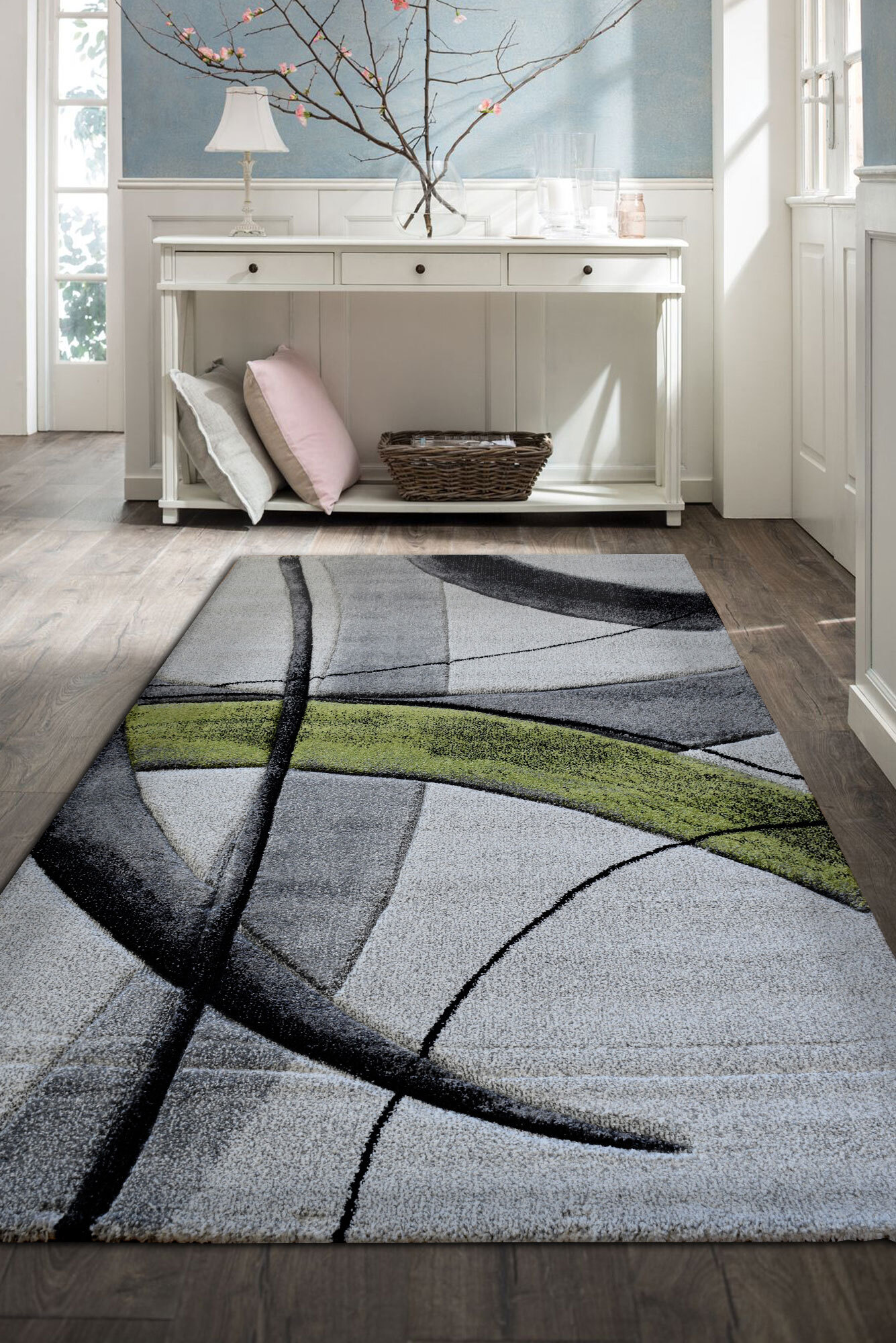 Lucia Modern Green Abstract Rug(Size 120 x 70cm)