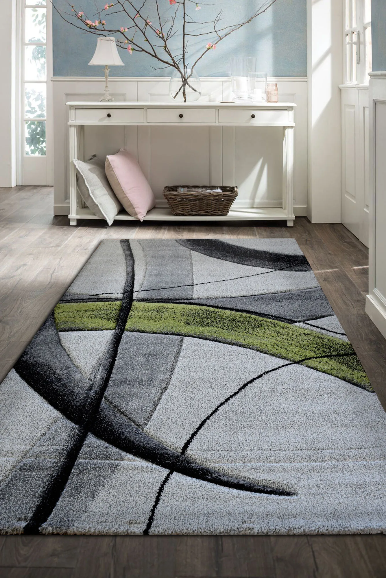 Lucia Modern Green Abstract Rug(Size 300 x 80cm) RUNNER