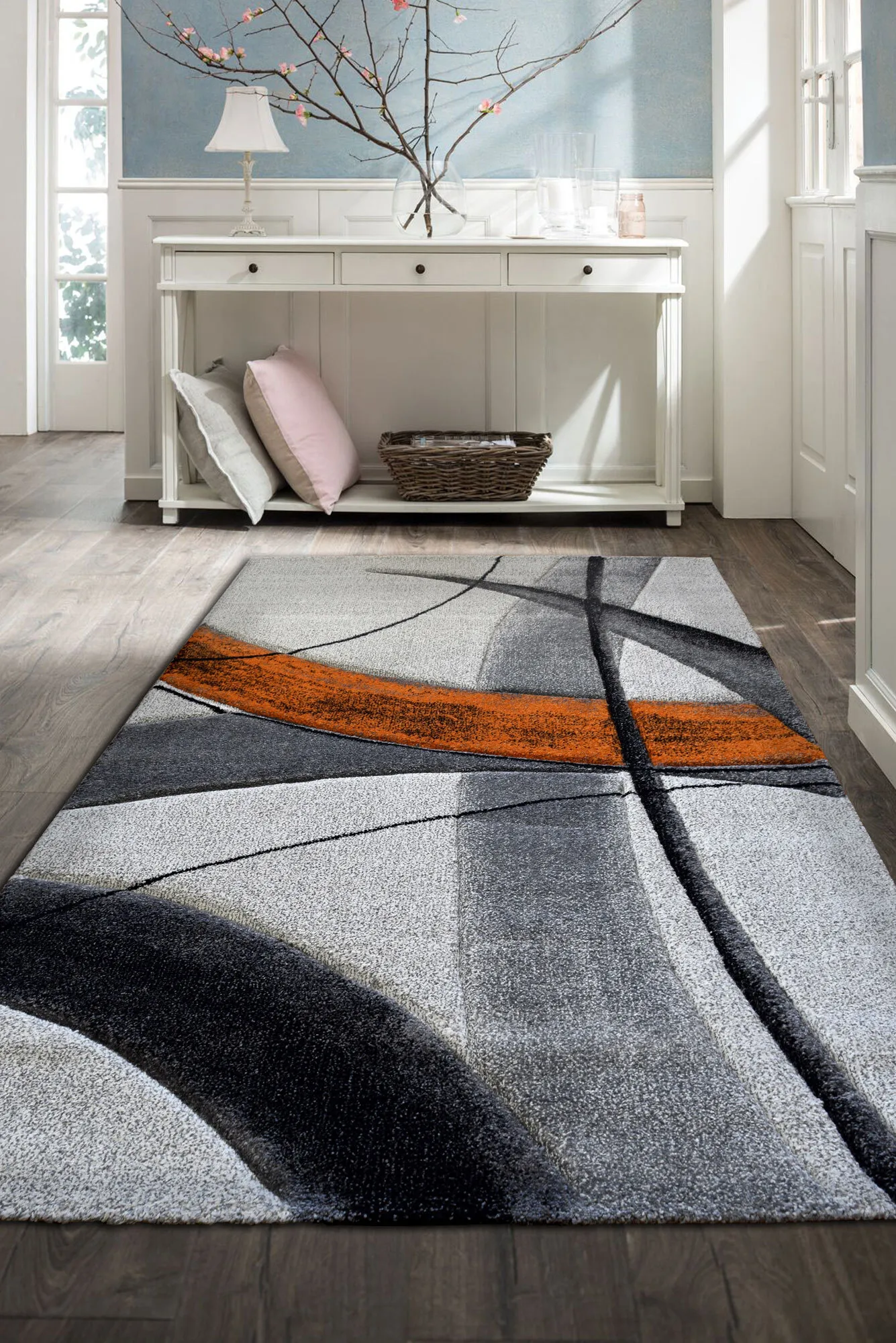 Lucia Orange Modern Abstract Rug(Size 300 x 80cm) RUNNER