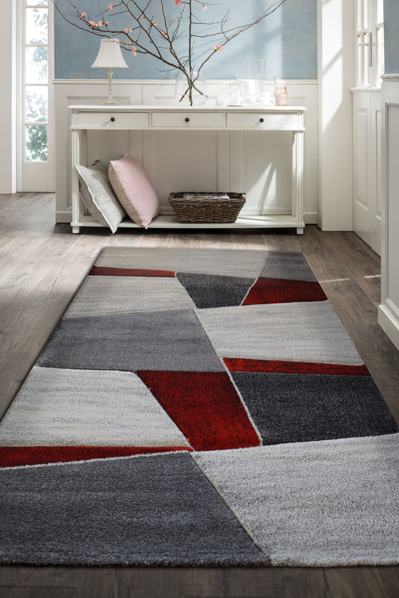 Large View Lucia Red Modern Geometric Rug(Size 160 x 120cm)