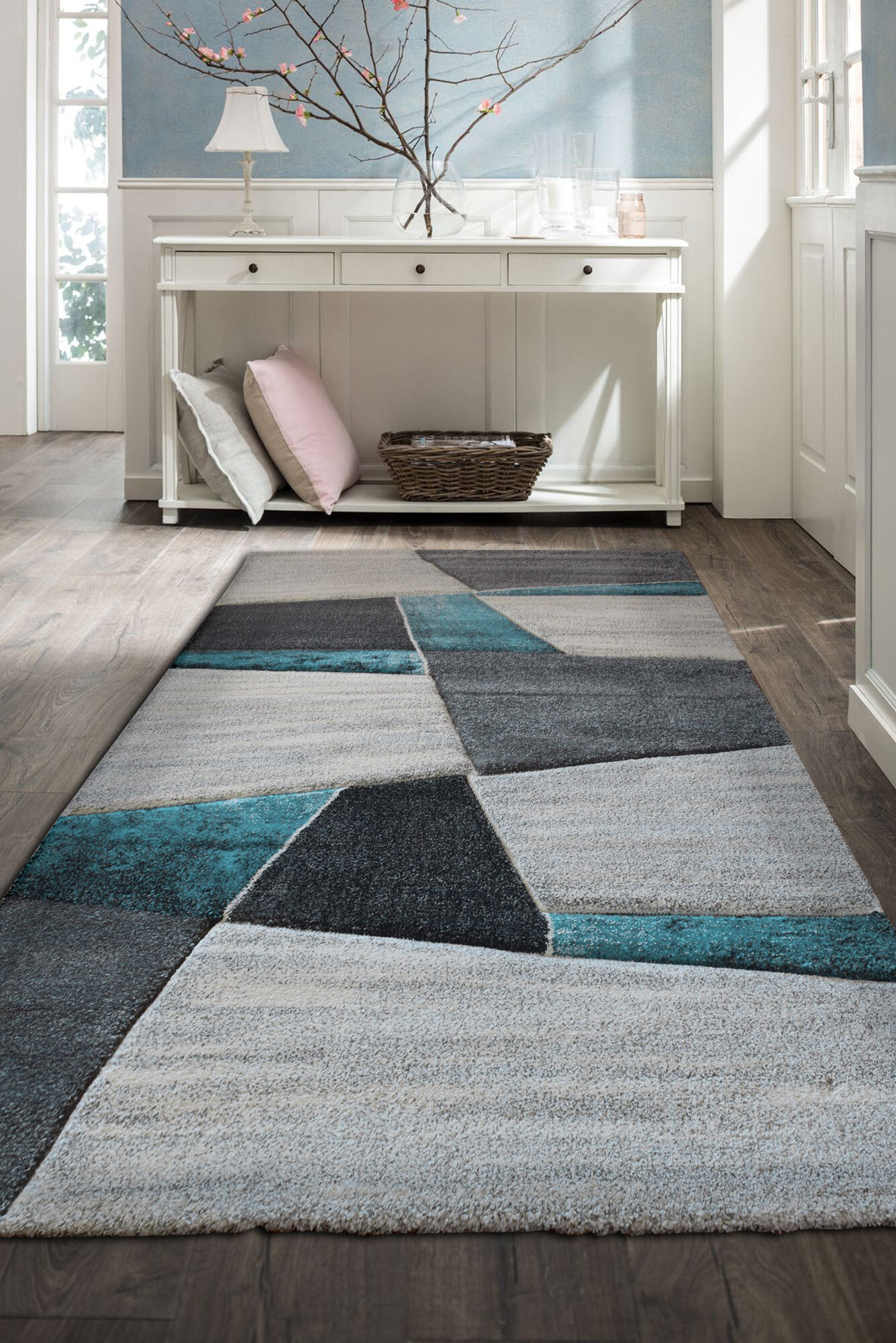 Lucia Modern Blue Geometric Rug(Size 160 x 120cm)