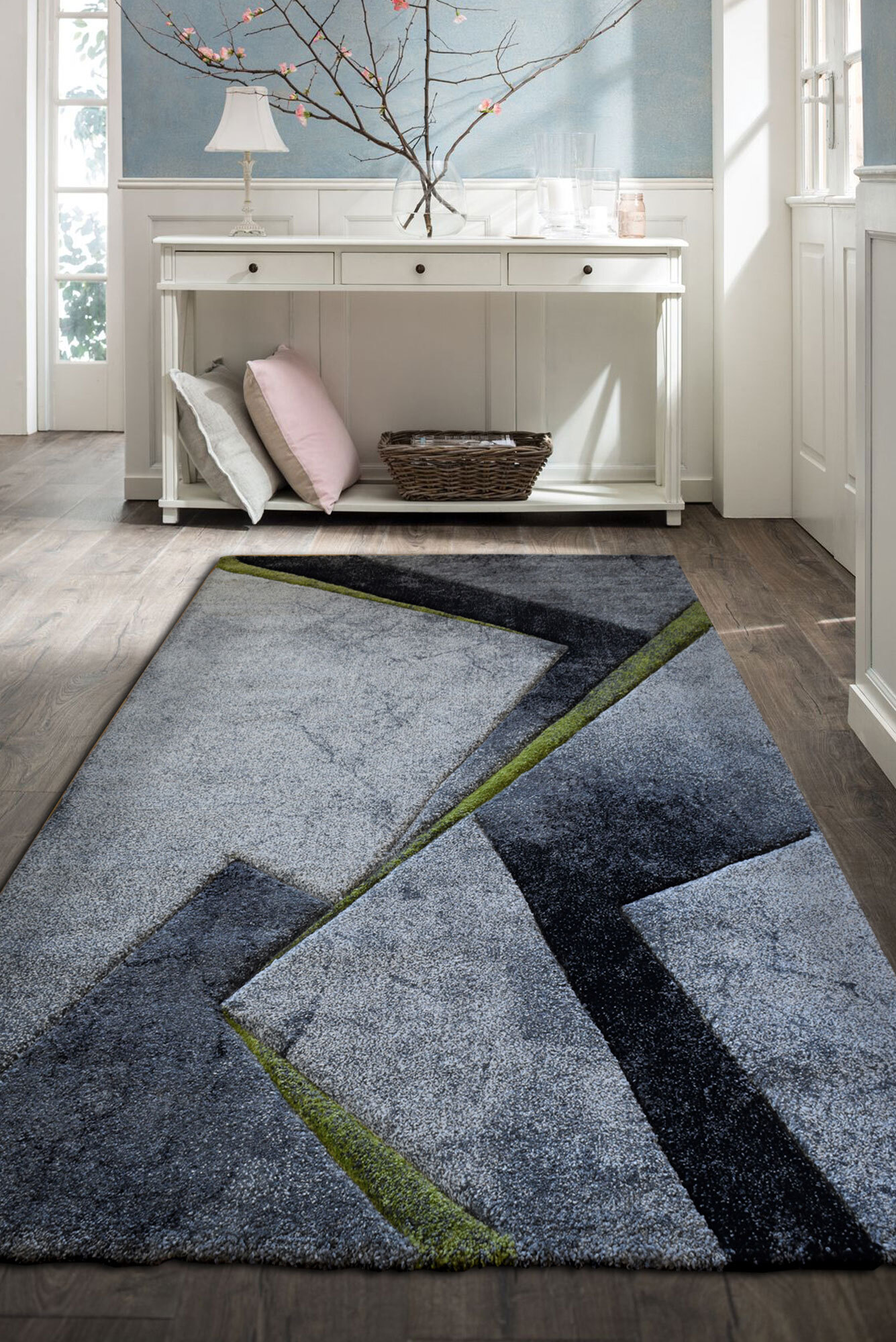 Large View Lucia Green Modern Abstract Rug(Size 160 x 120cm)