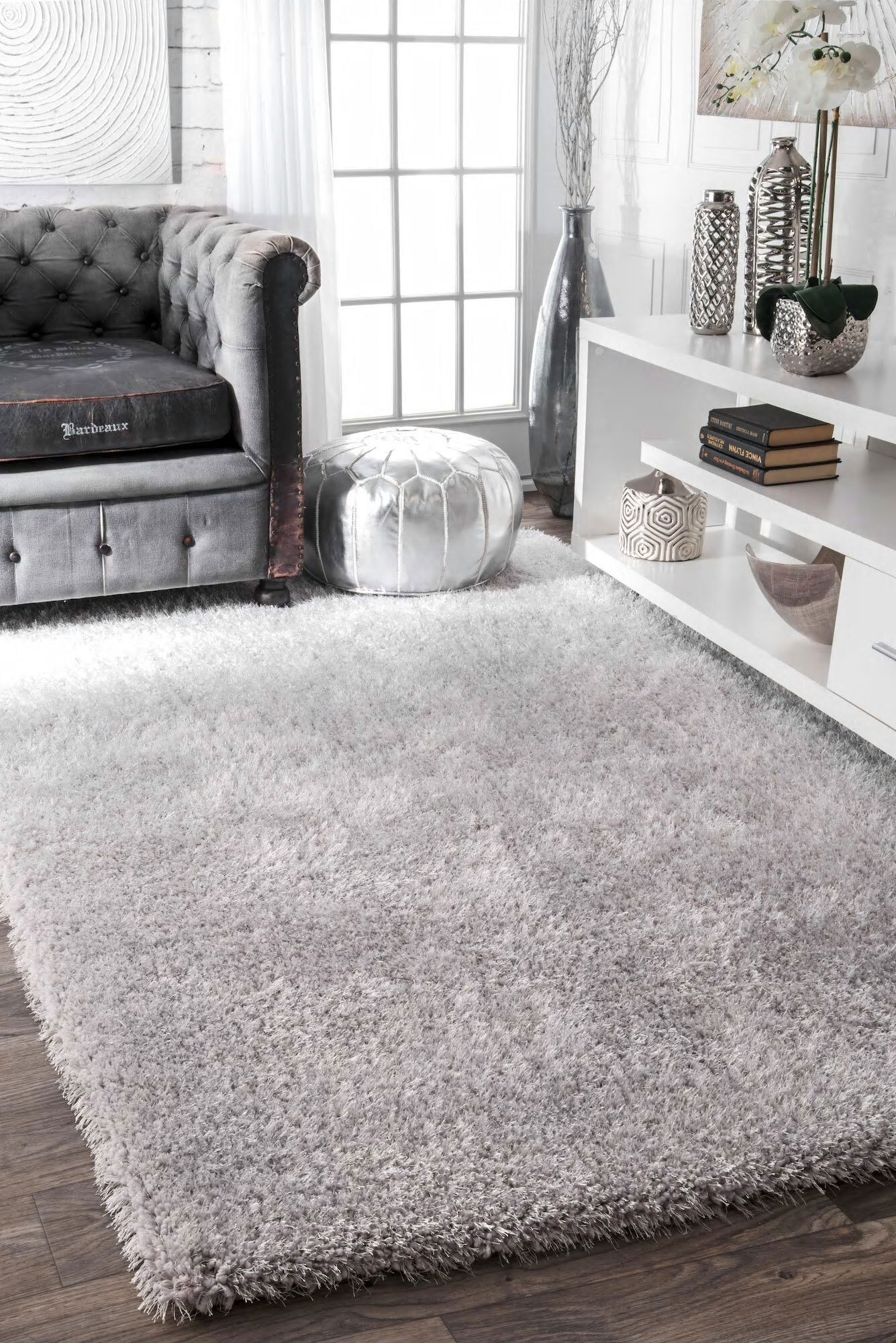 Liam Thick Plain Shaggy Silver Rug(Size 150 x 80cm)