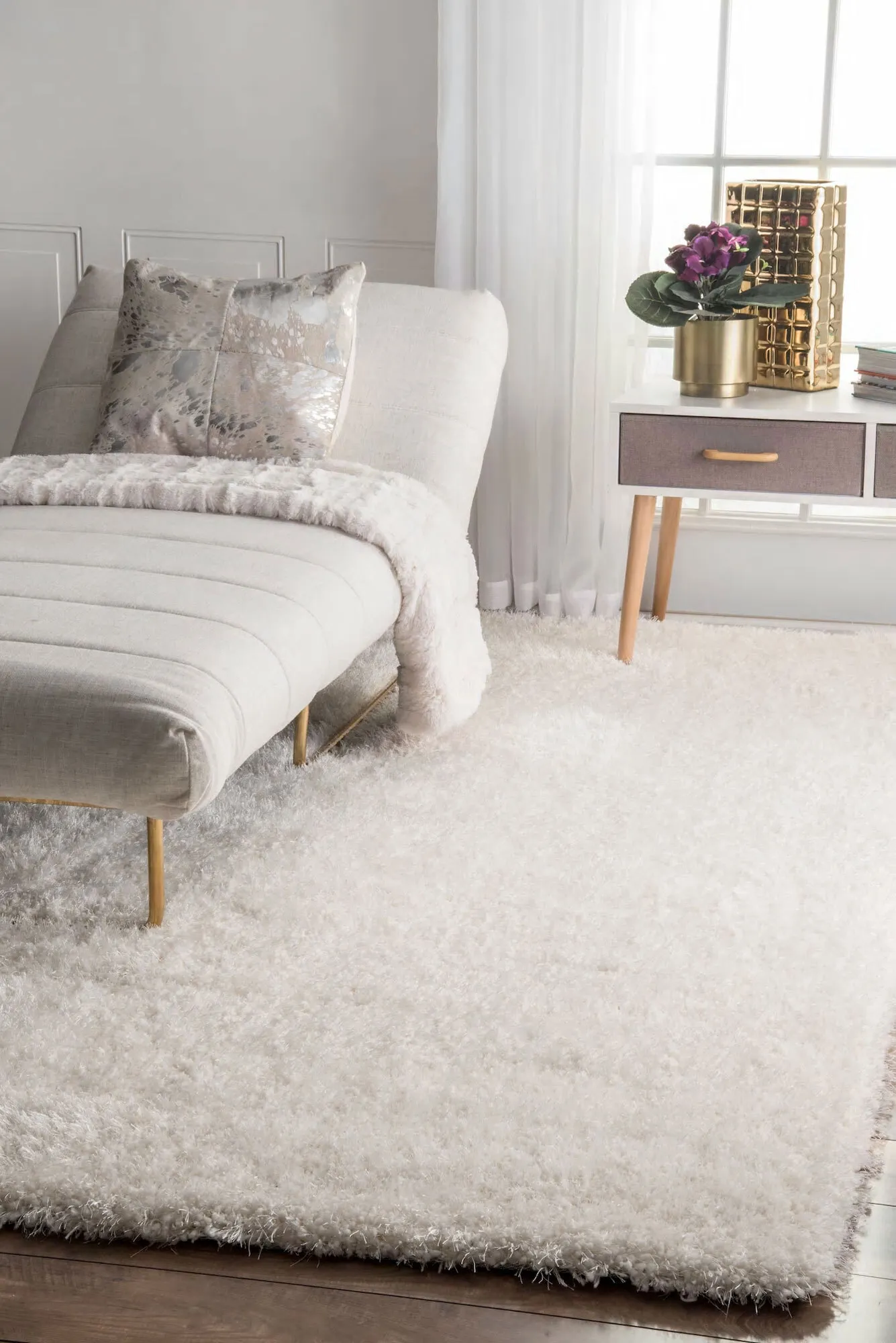 Large View Liam Thick Plain Shaggy White Rug(Size 170 x 120cm)