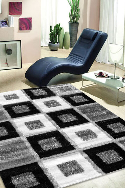 Large View Logan Square Pattern Shaggy Rug(Size 170 x 120cm)