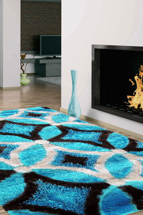 Large View Logan Modern Teal Shaggy Rug(Size 170 x 120cm)