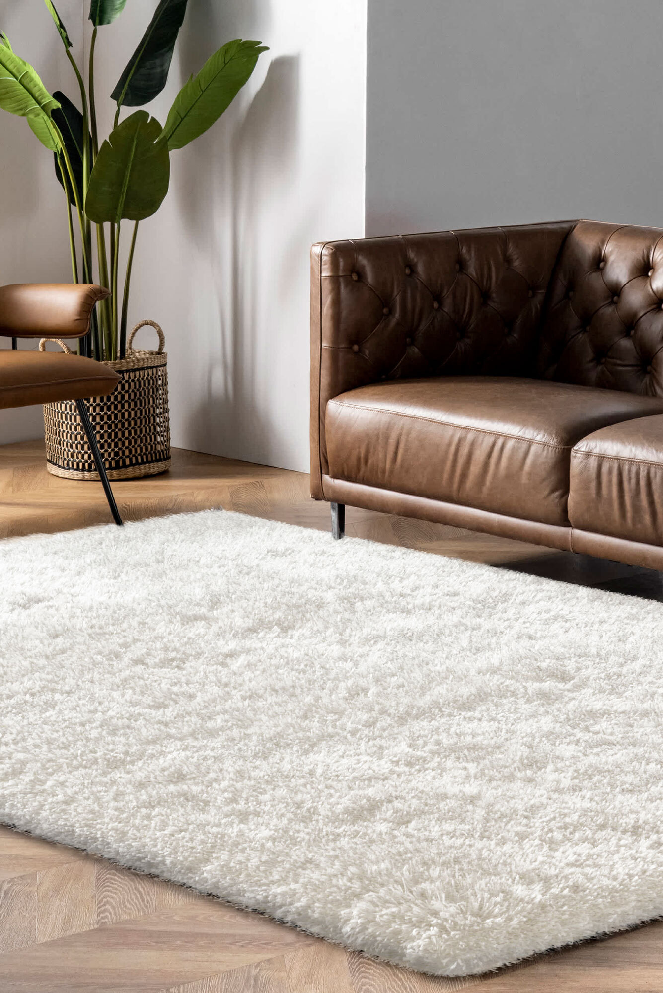 Large View Luxe Plain Ivory Shaggy Rug(Size 170 x 110cm)