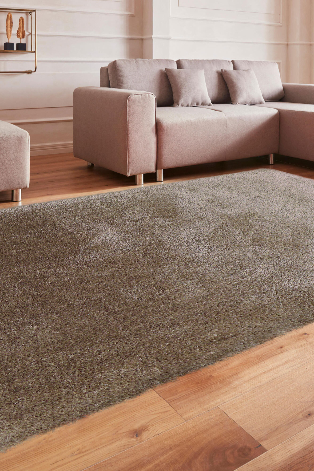 Large View Luxe Plain Brown Shaggy Rug(Size 170 x 110cm)