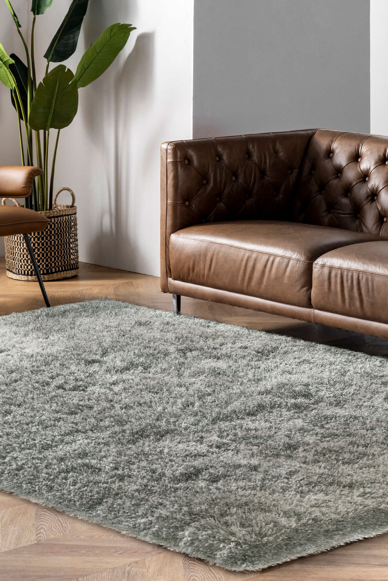 Large View Luxe Plain Silver Shaggy Rug(Size 170 x 110cm)