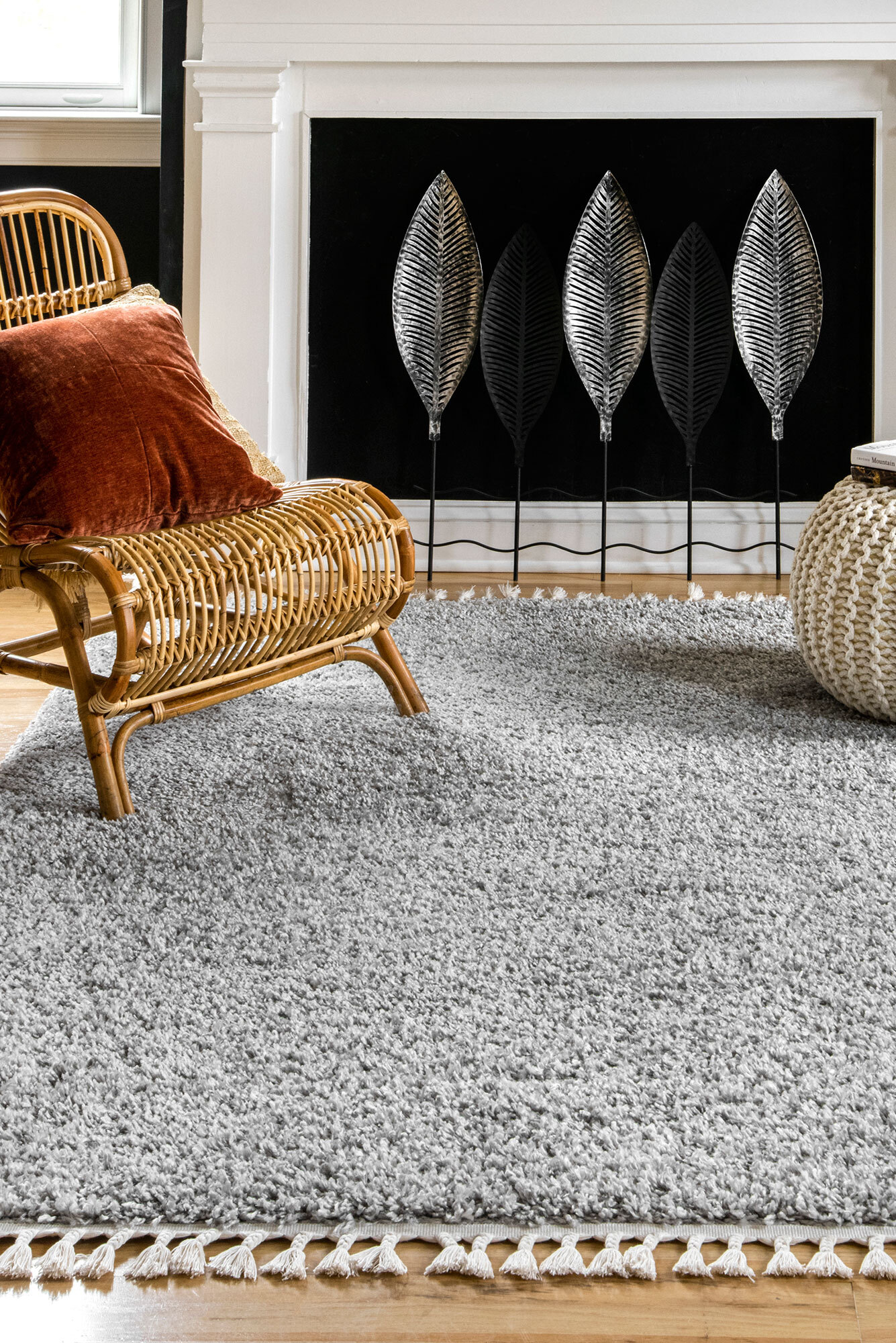 Lucy Grey Moroccan Tassel Rug(Size 170 x 120cm)