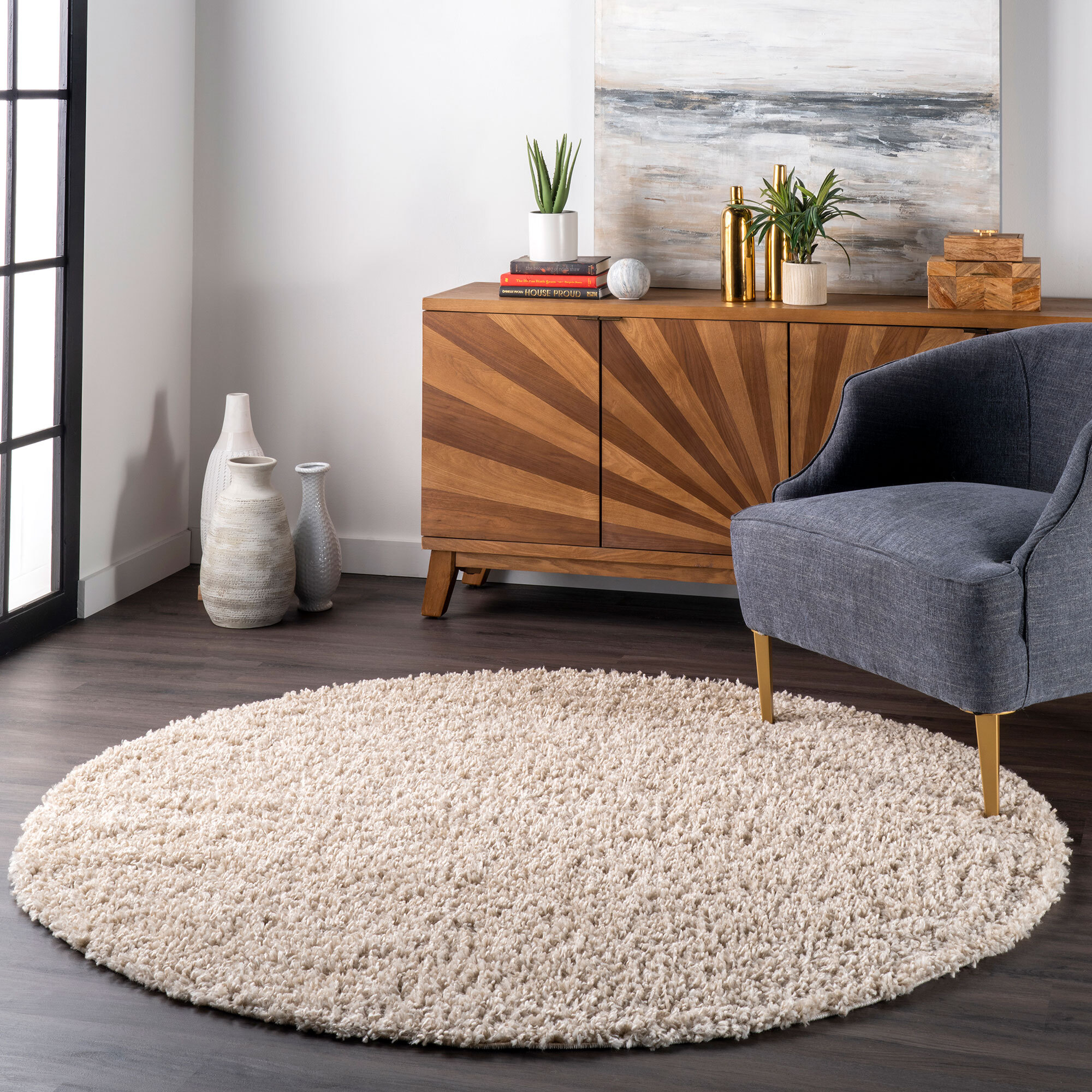 Large View Luis Plain Beige Shaggy Rug