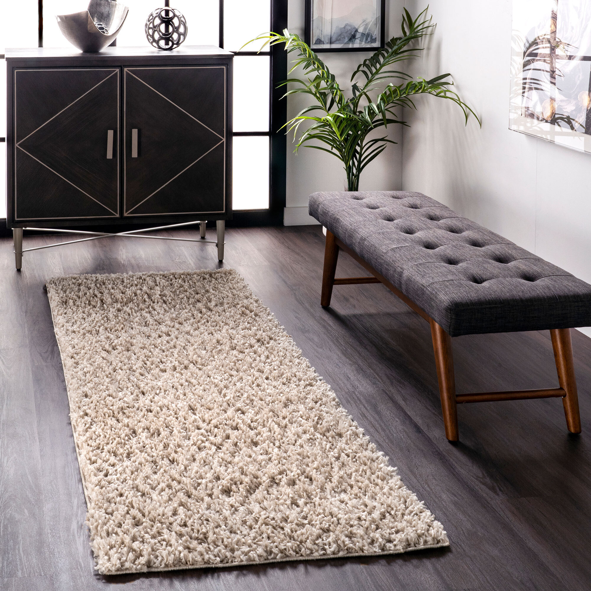 Large View Luis Plain Beige Shaggy Rug