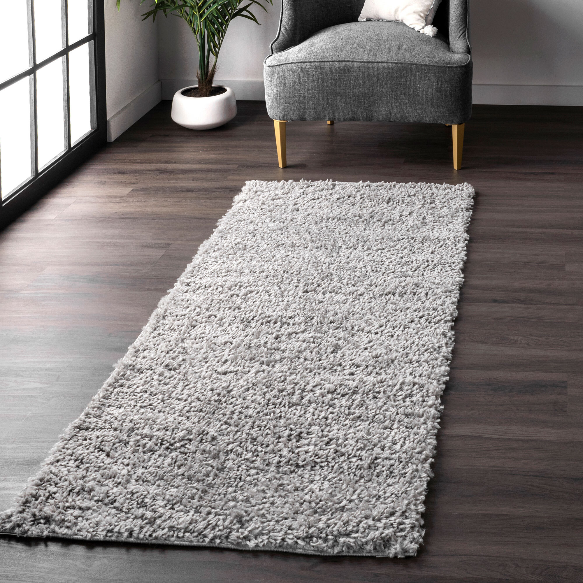 Large View Luis Plain Grey Shaggy Rug