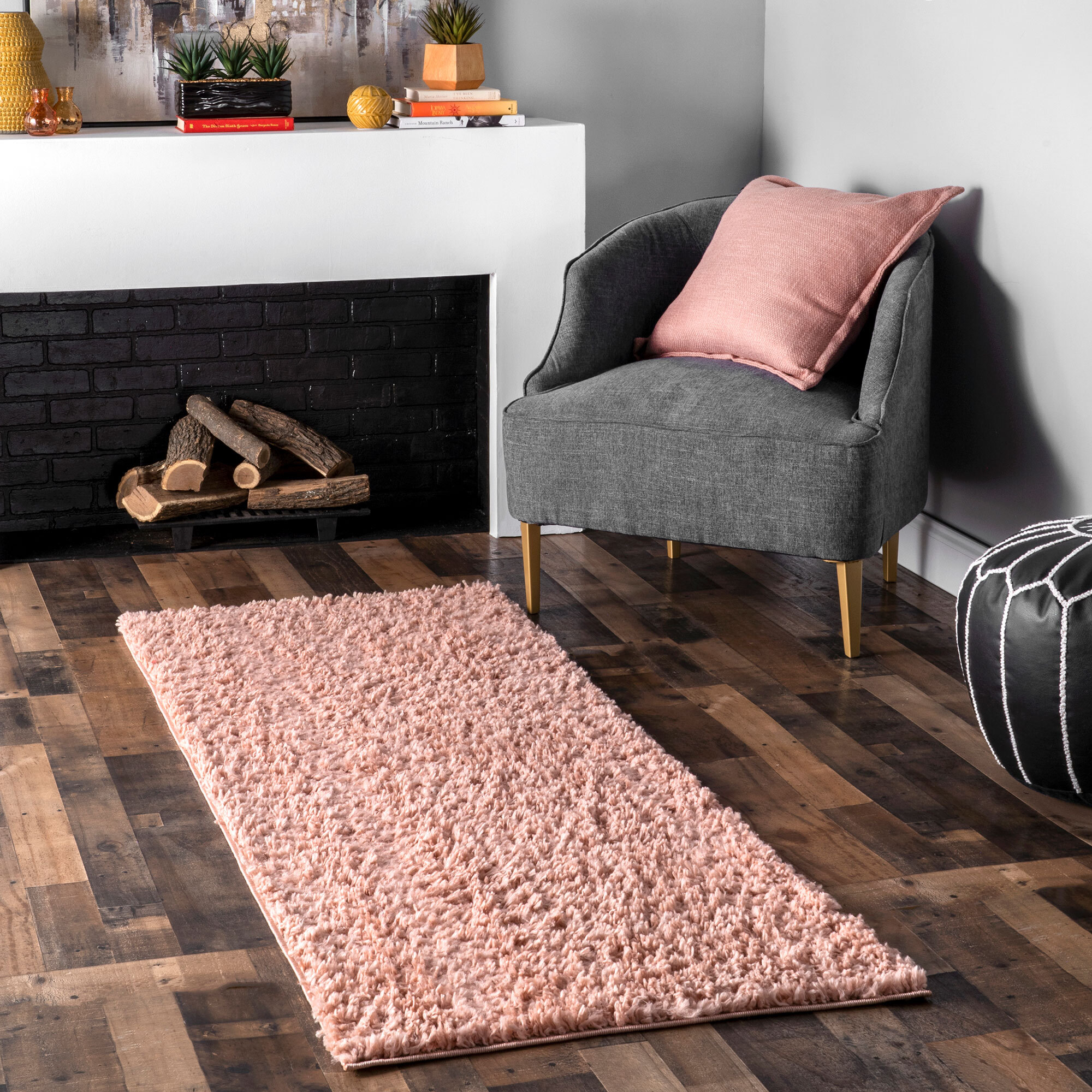 Large View Luis Plain Pink Shaggy Rug