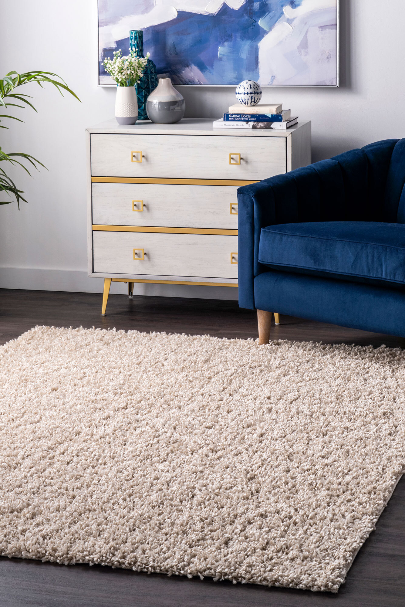 Large View Luis Plain Beige Shaggy Rug(Size 160 x 120cm)