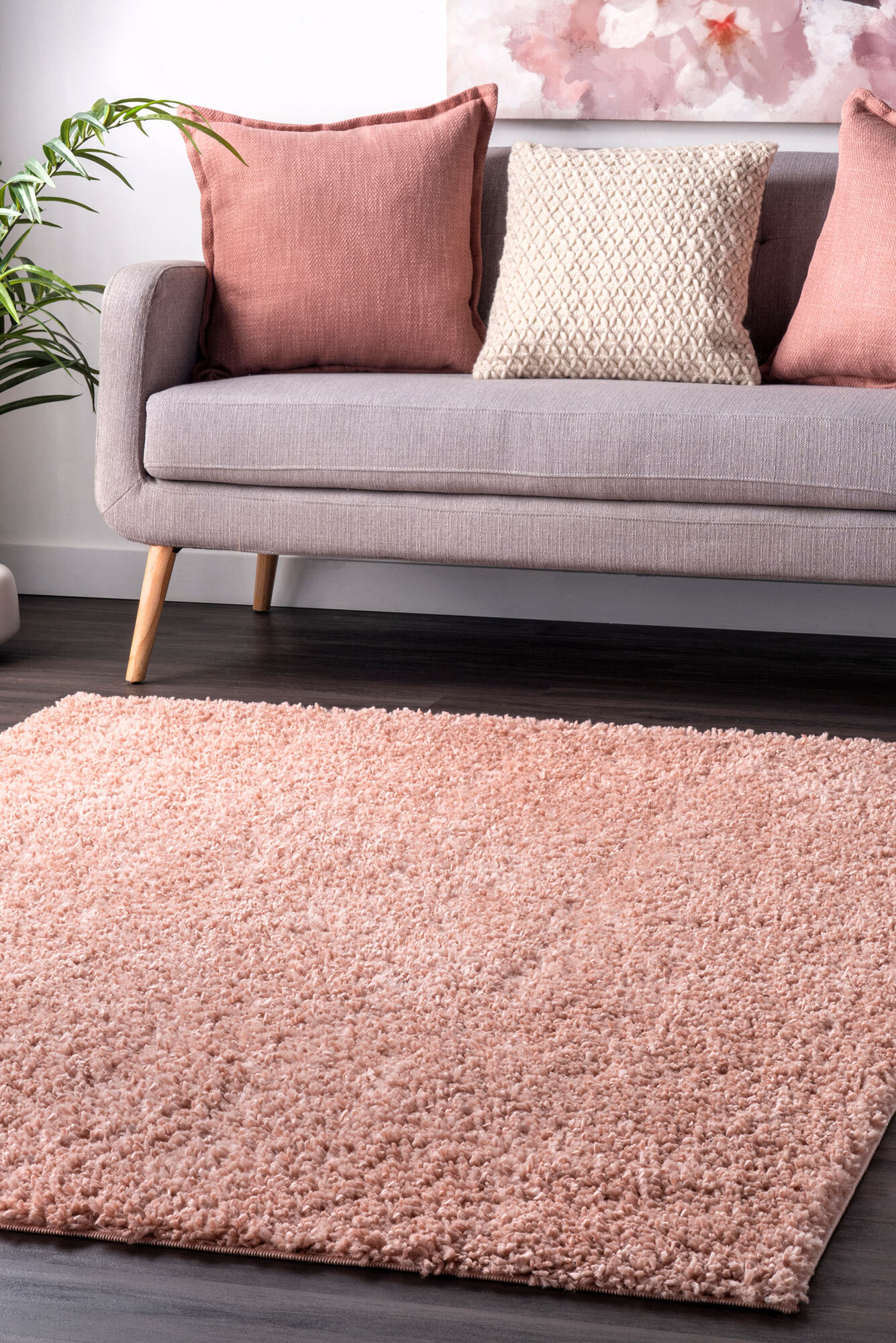 Large View Luis Plain Pink Shaggy Rug(Size 270 x 180cm)