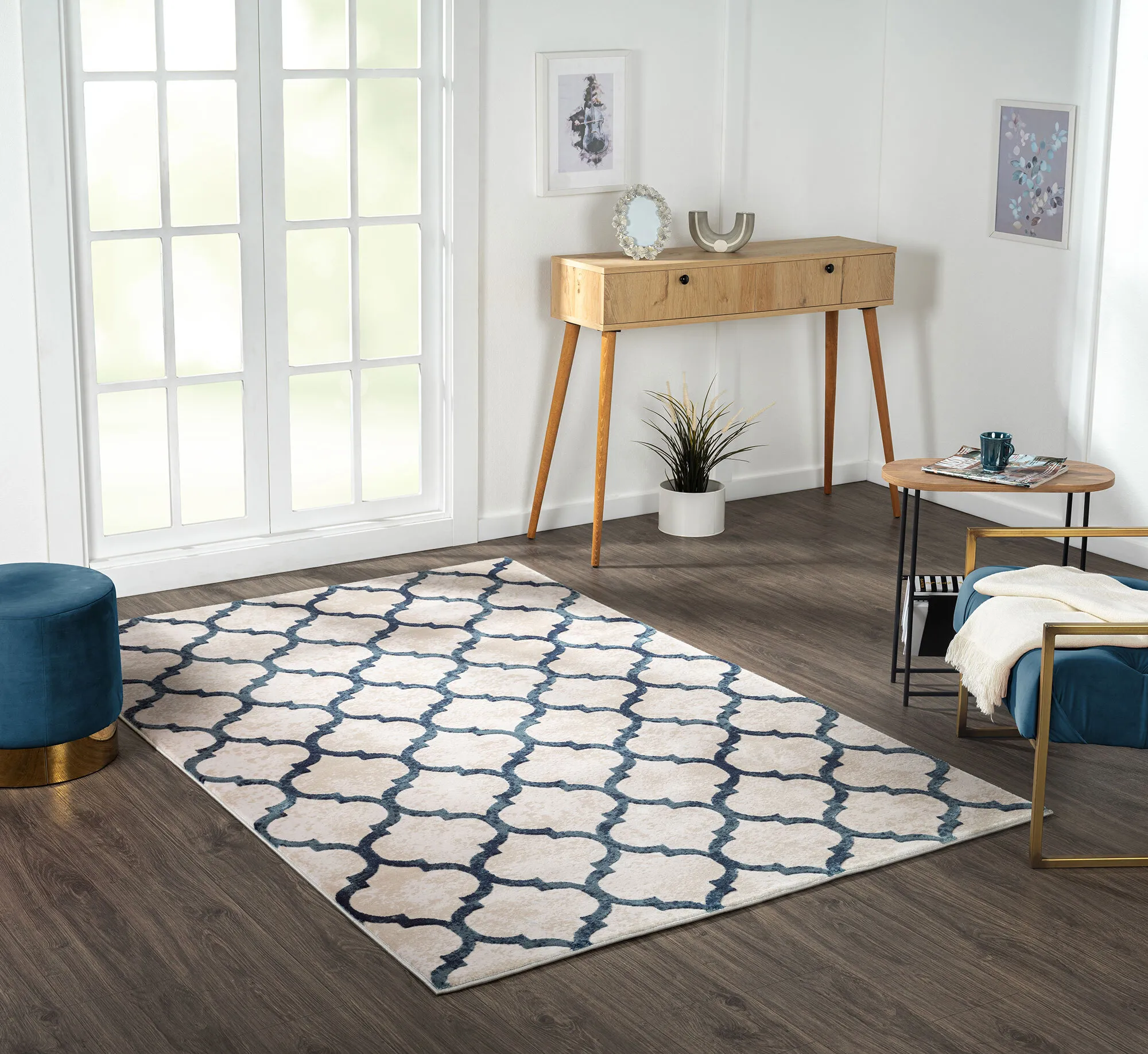 Large View Loren Blue Moroccan Trellis Rug