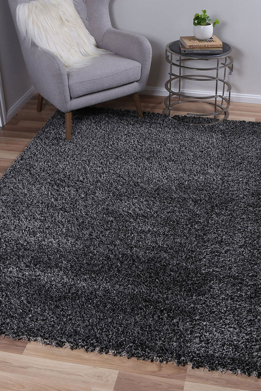 Large View Lusso Thick Plain Black Shaggy Rug(Size 170 x 120cm)