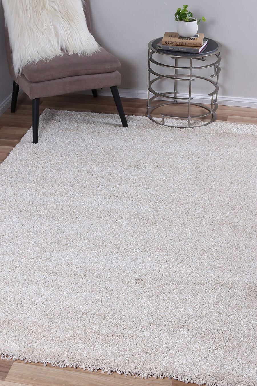 Lusso Thick Plain Ivory Shaggy Rug(Size 170 x 120cm) 